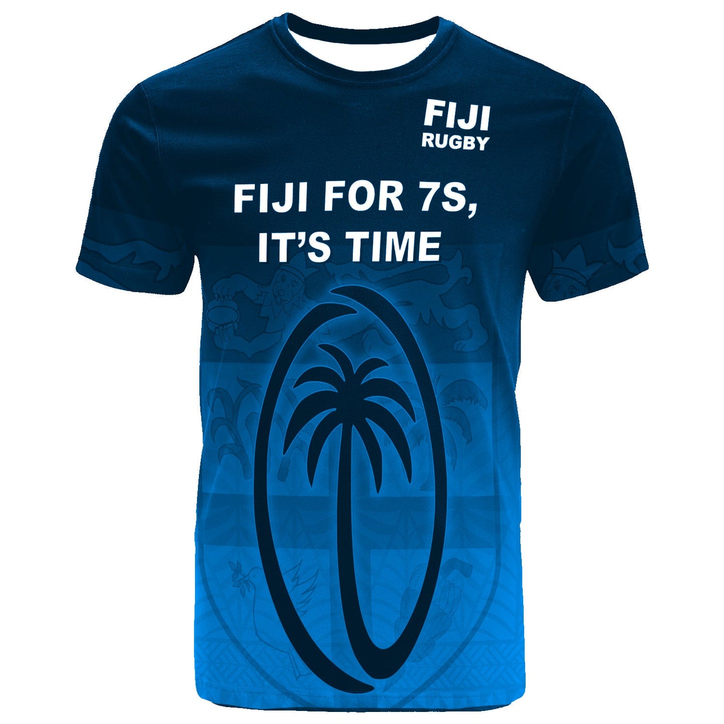 Fiji Rugby T Shirt - Fiji For 7S, It'S Time - Blue R