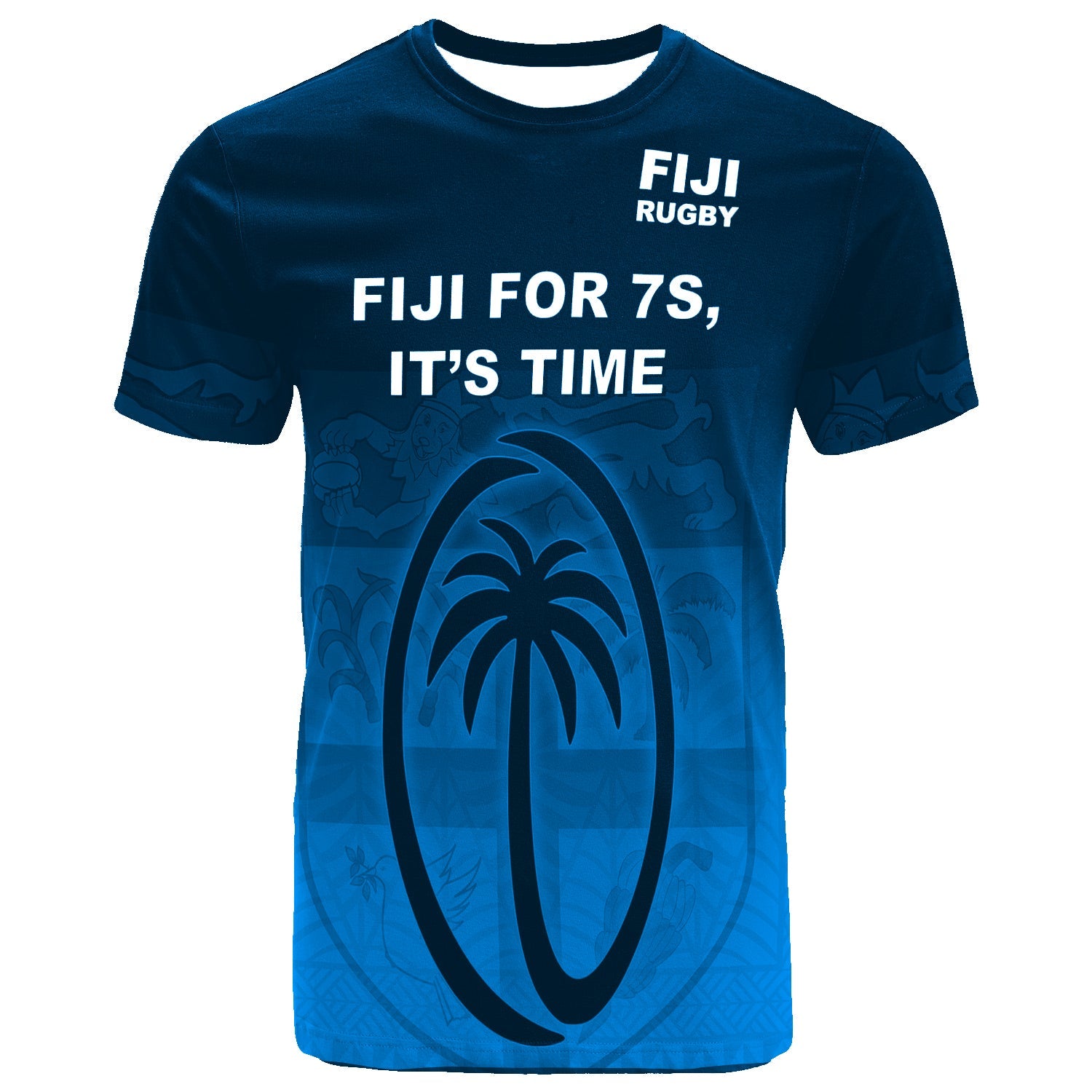 Fiji Rugby T Shirt - Fiji For 7S, It'S Time - Blue R