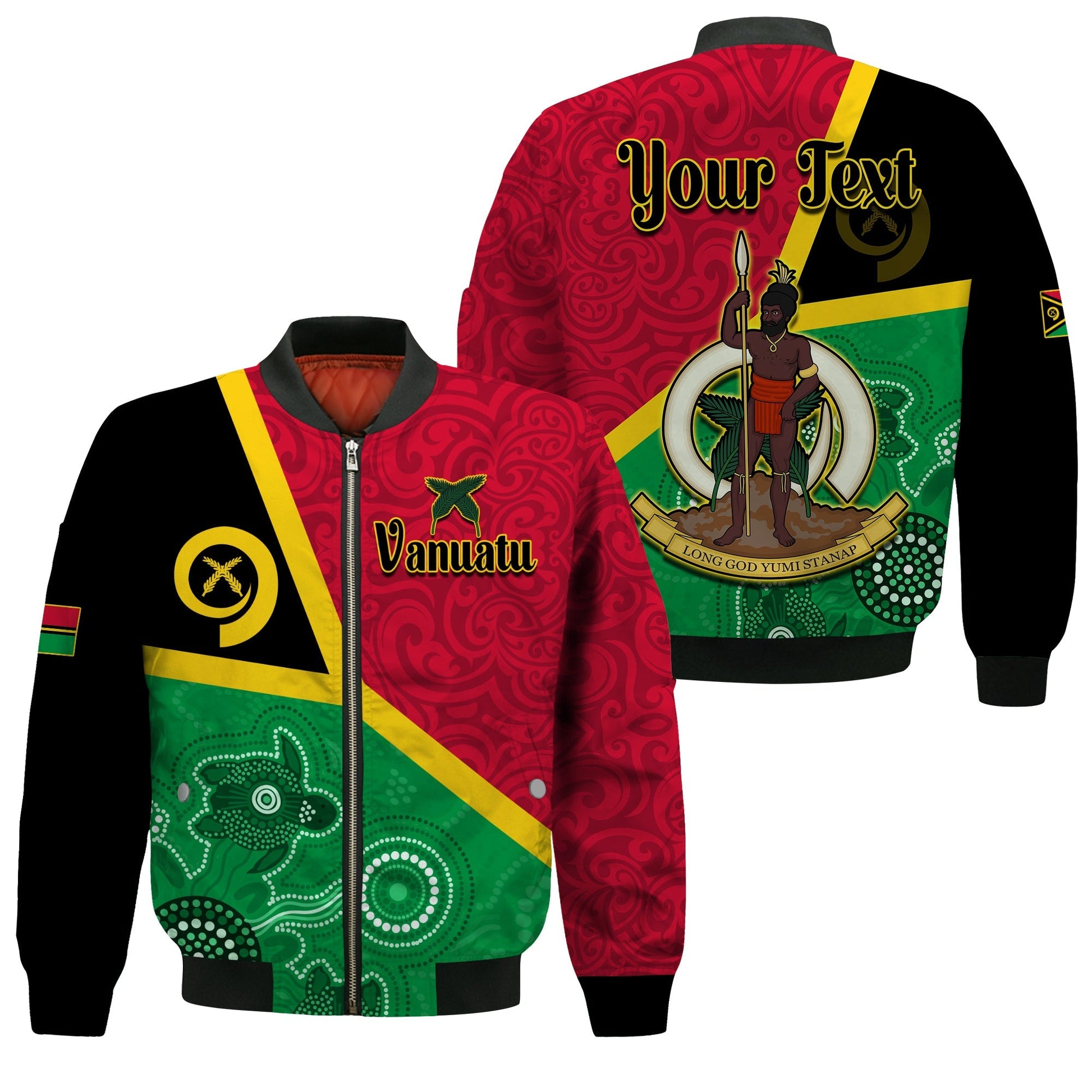 (Custom Personalised) Vanuatu Bomber Jacket Aboriginal Turtle Mix Sand Drawing