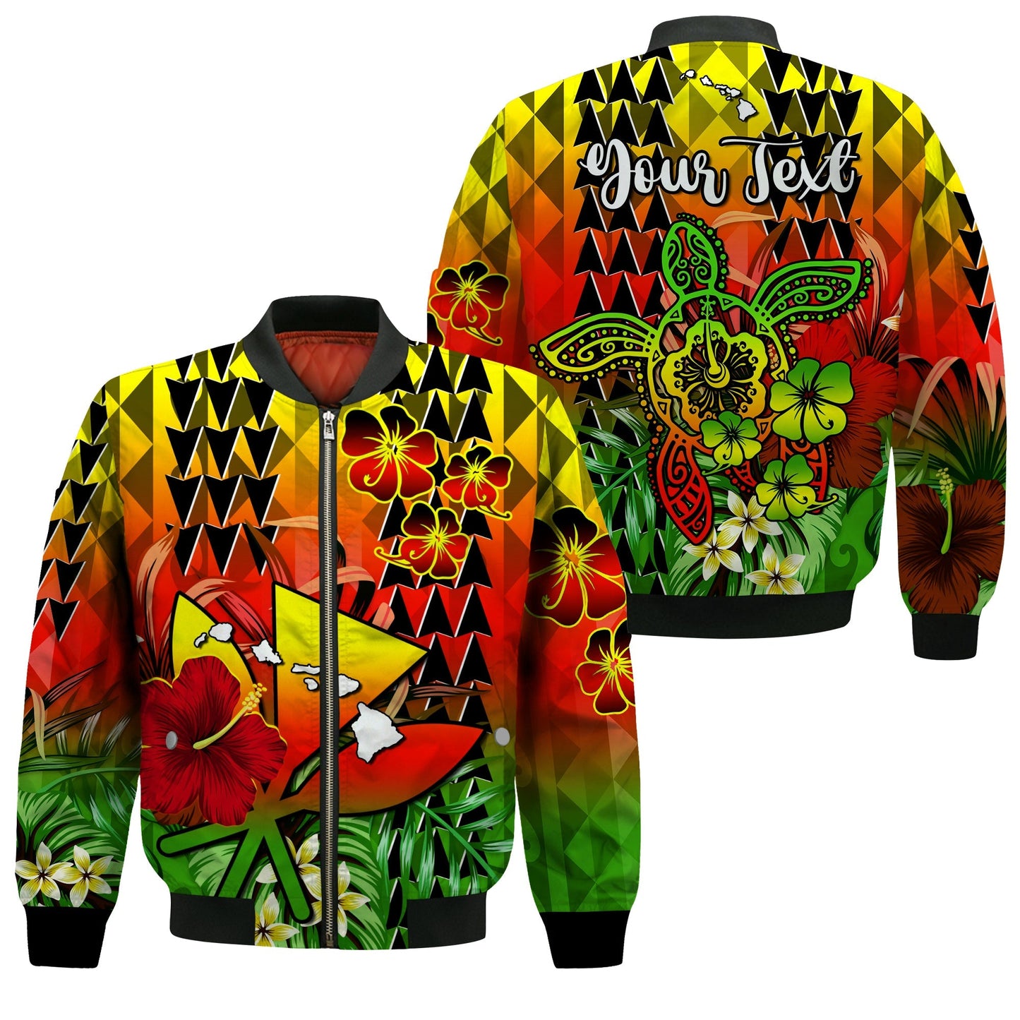 (Custom Personalised) Hawaii Flowers Bomber Jacket Color Tribal Pattern Hawaiian