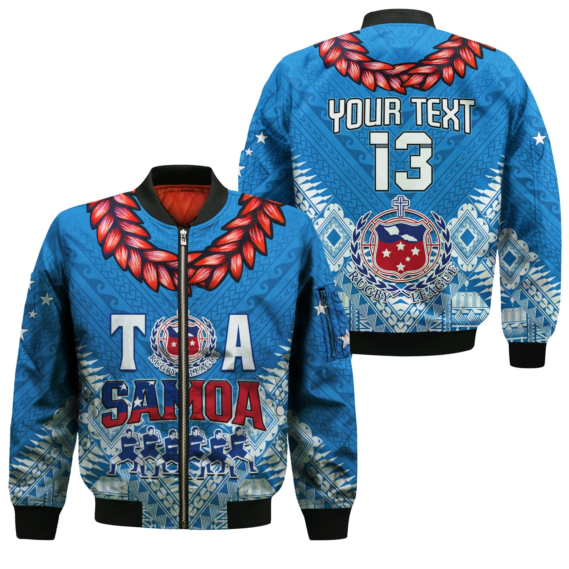 (Custom Personalise Text and Number) Toa Samoa Rugby Bomber Jacket Manu Siva Tau Style Ulafala