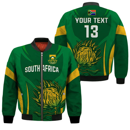 (Custom Text and Number) South Africa Cricket Bomber Jacket Proteas Champion