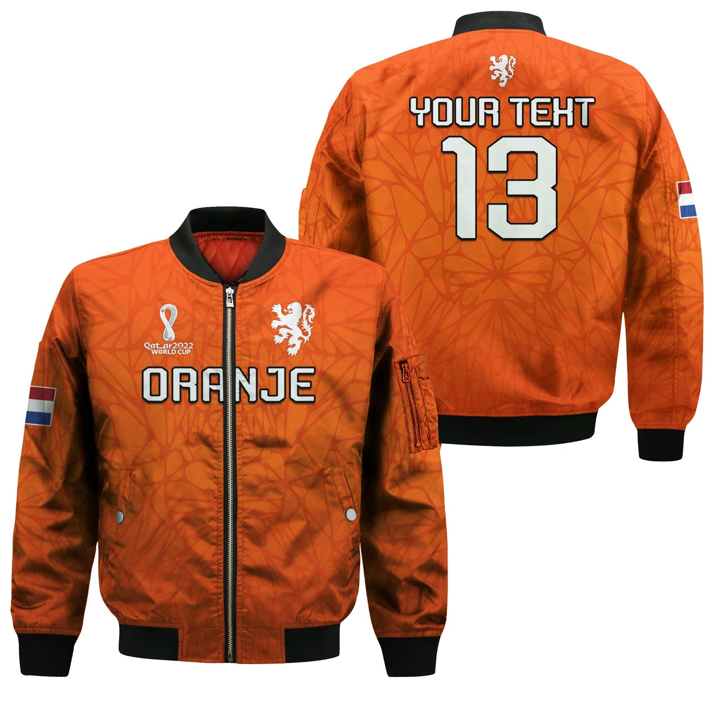 (Custom Text and Number) Netherlands Football Bomber Jacket 2022 Soccer World Cup Oranje Champions