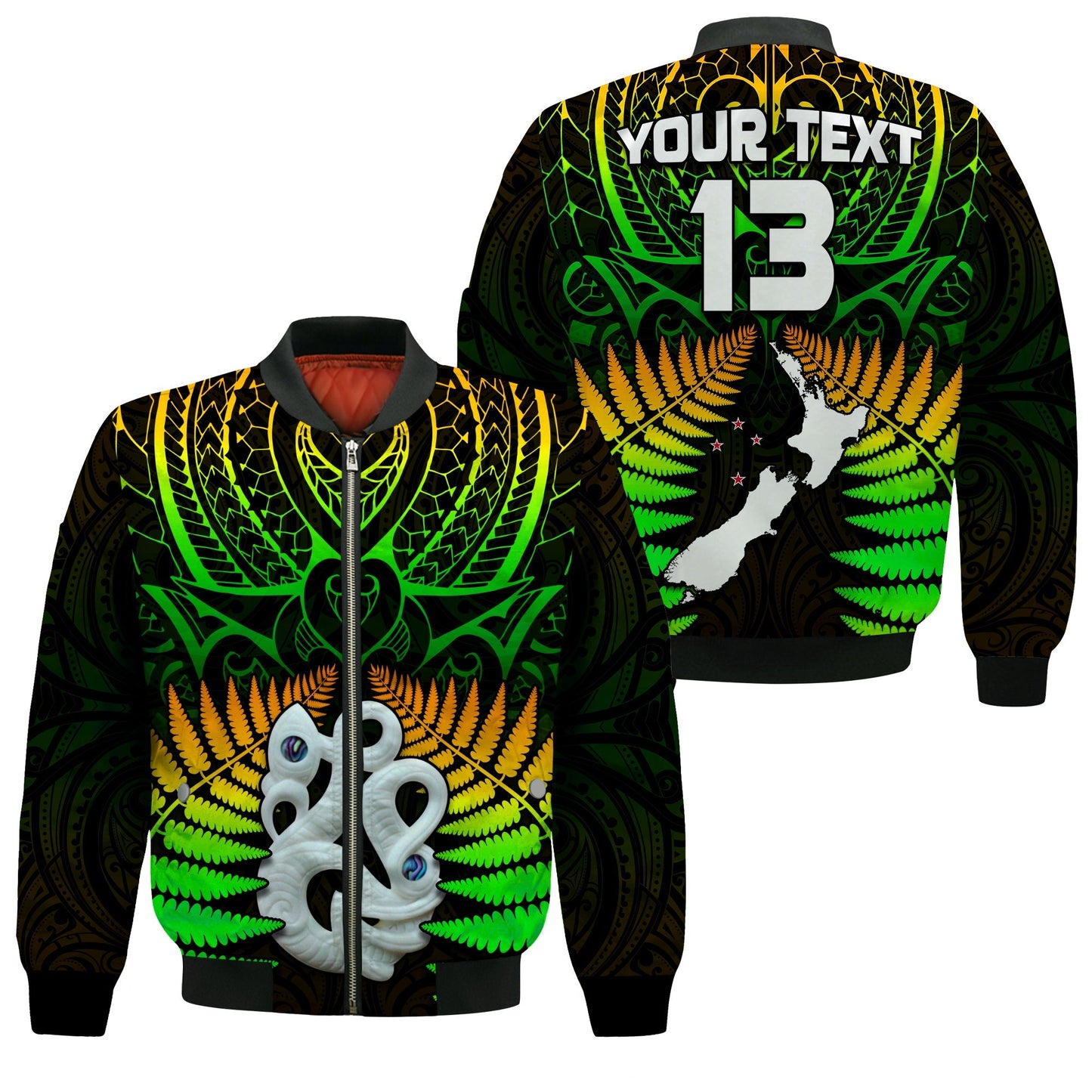 (Custom Text and Number) Aotearoa Fern Bomber Jacket New Zealand Hei Tiki Special Style