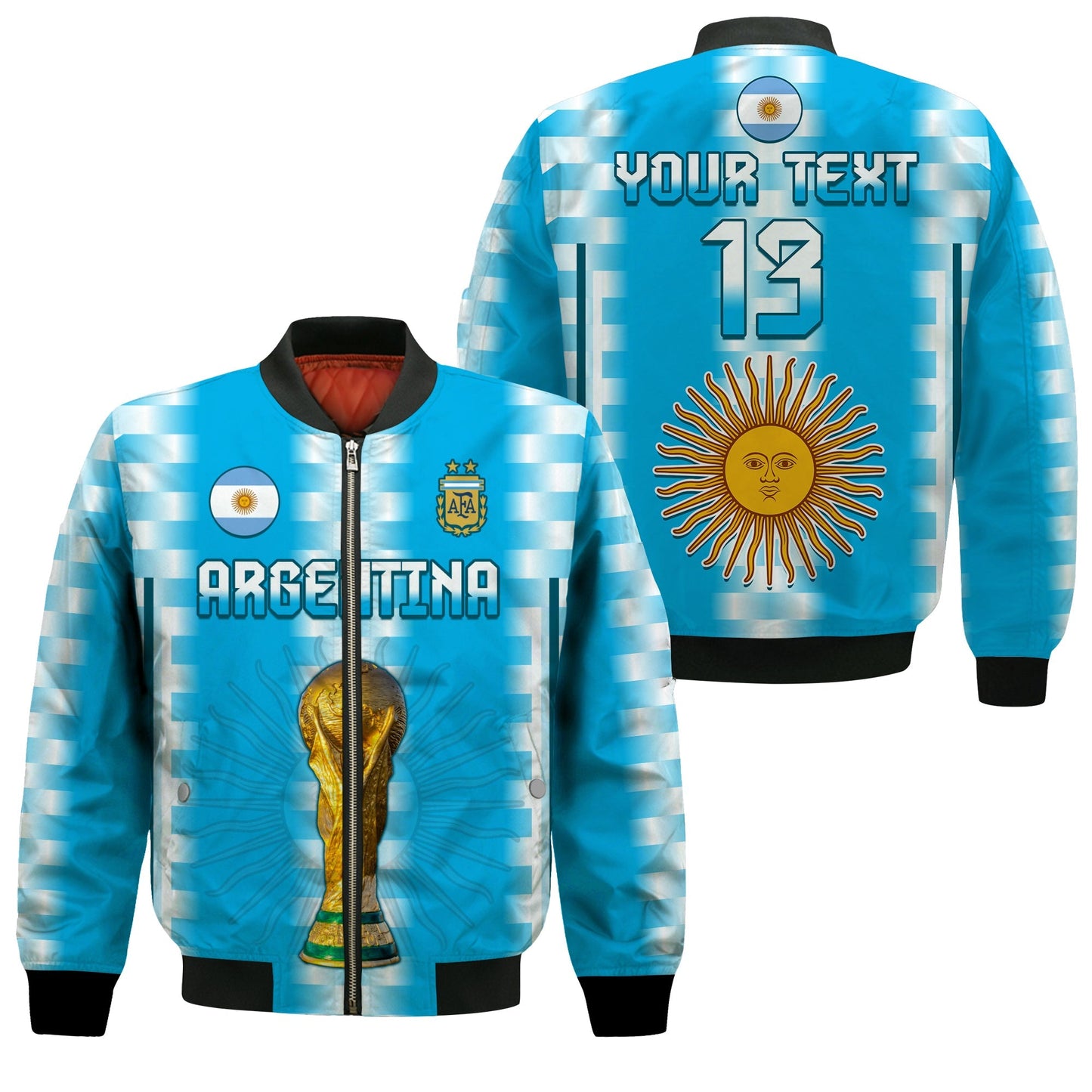 (Custom Text and Number) Argentina Football Champions Bomber Jacket La Albiceleste GOAT