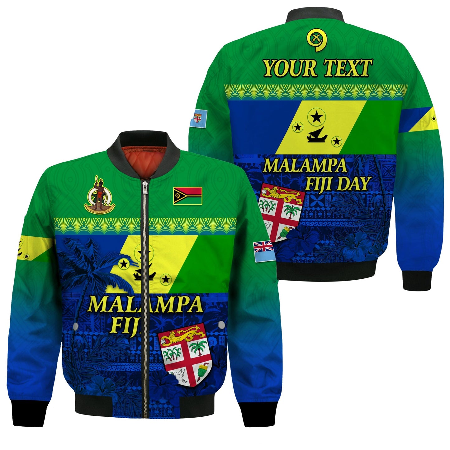(Custom Personalised) Malampa Fiji Day Bomber Jacket Vanuatu Polynesia mix Flowers