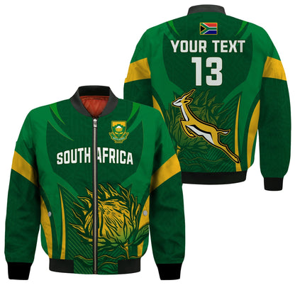 (Custom Text and Number) South Africa Rugby Bomber Jacket Springboks Champion