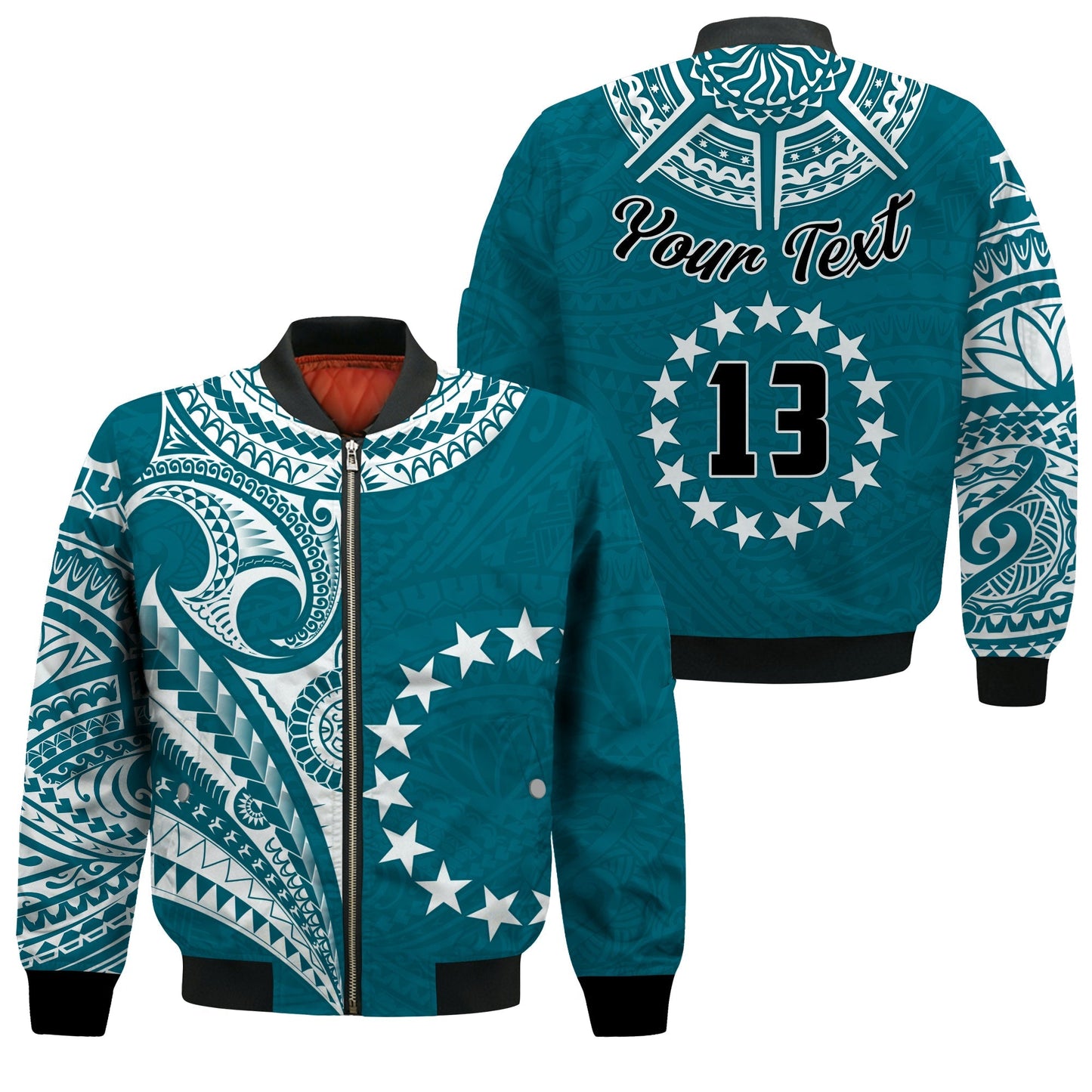 (Custom Text and Number) Cook Islands Tatau Bomber Jacket Symbolize Passion Stars Version Blue