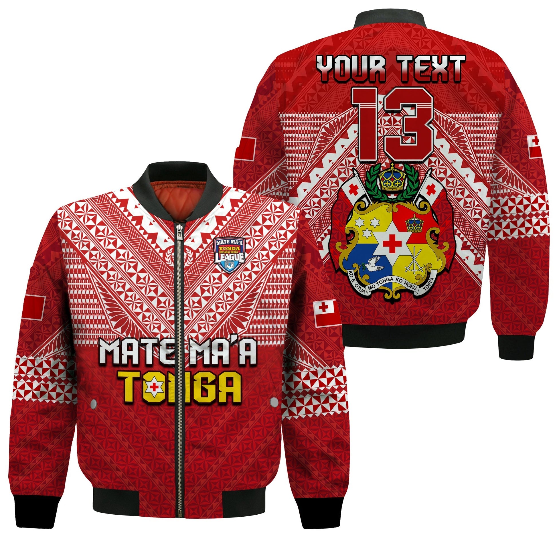 (Custom Text and Number) Tonga Rugby MMT Bomber Jacket Ngatu Mate Maa Tonga Special