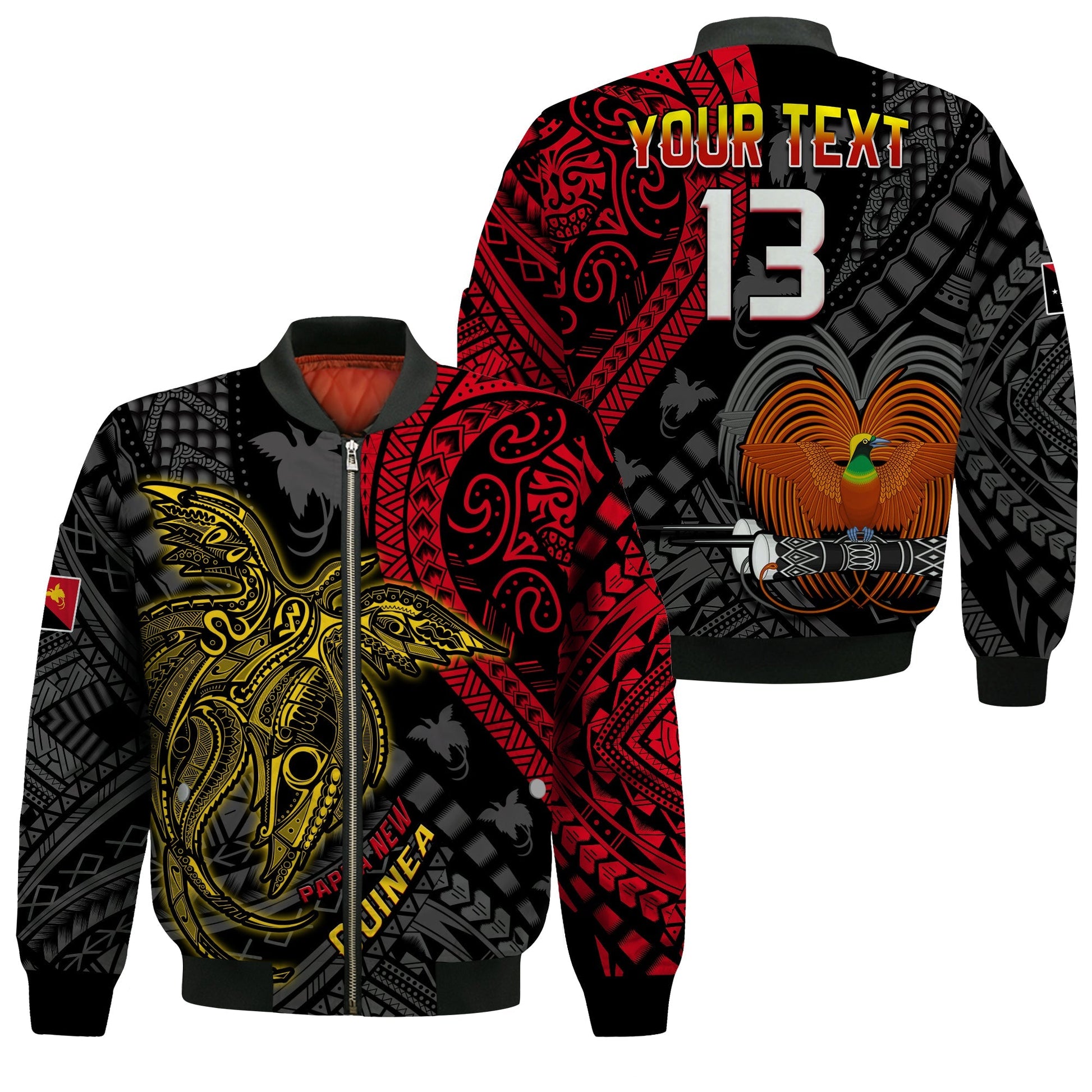 (Custom Text and Number) Papua New Guinea Bomber Jacket Raggiana Birds Of Paradise Happy 47th Independence Day