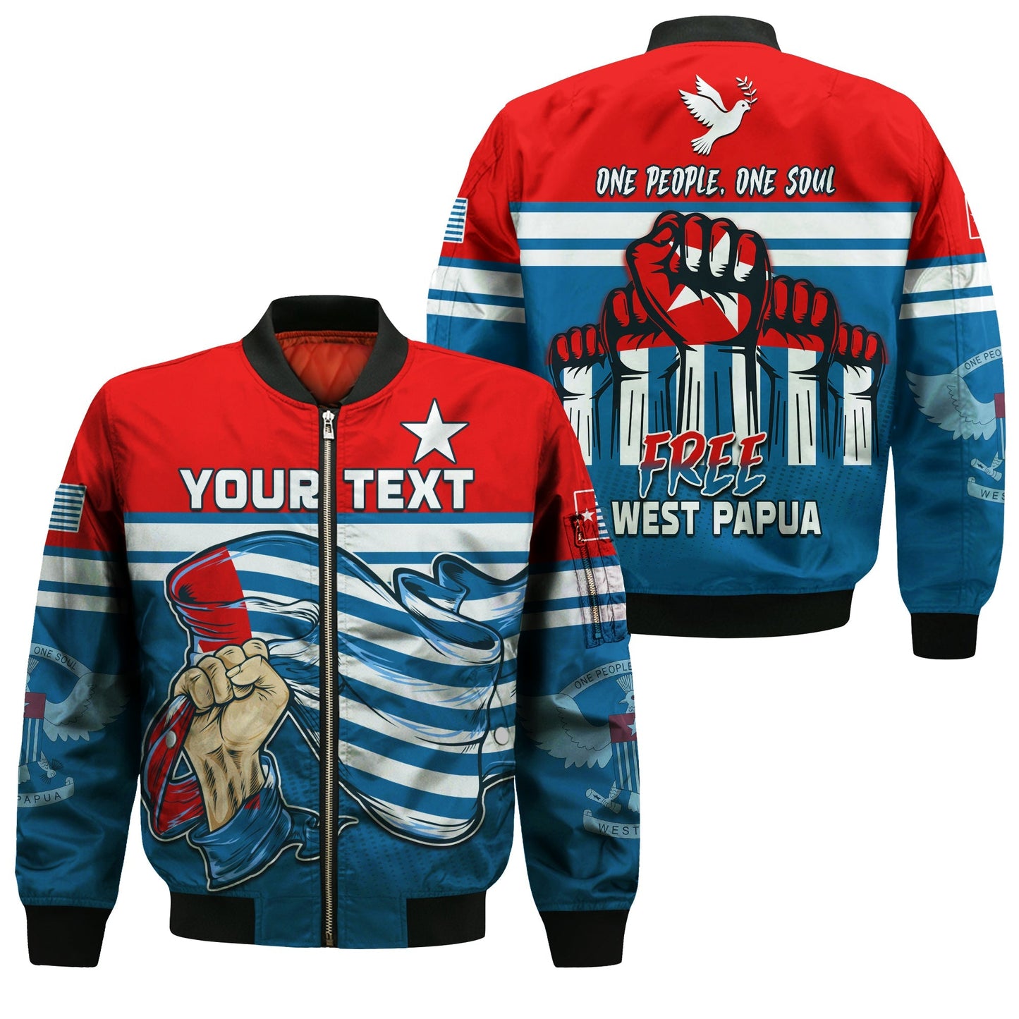(Custom Personalised) Free West Papua Bomber Jacket One People One Soul Strong West Papuan