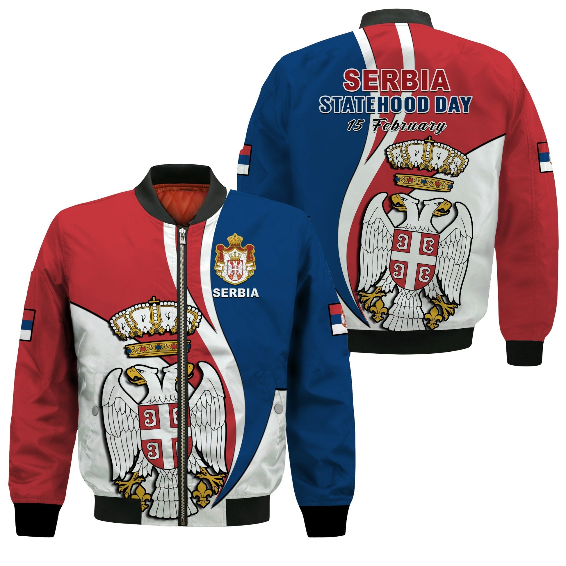 Serbia Bomber Jacket Happy Serbian Statehood Day With Coat Of Arms
