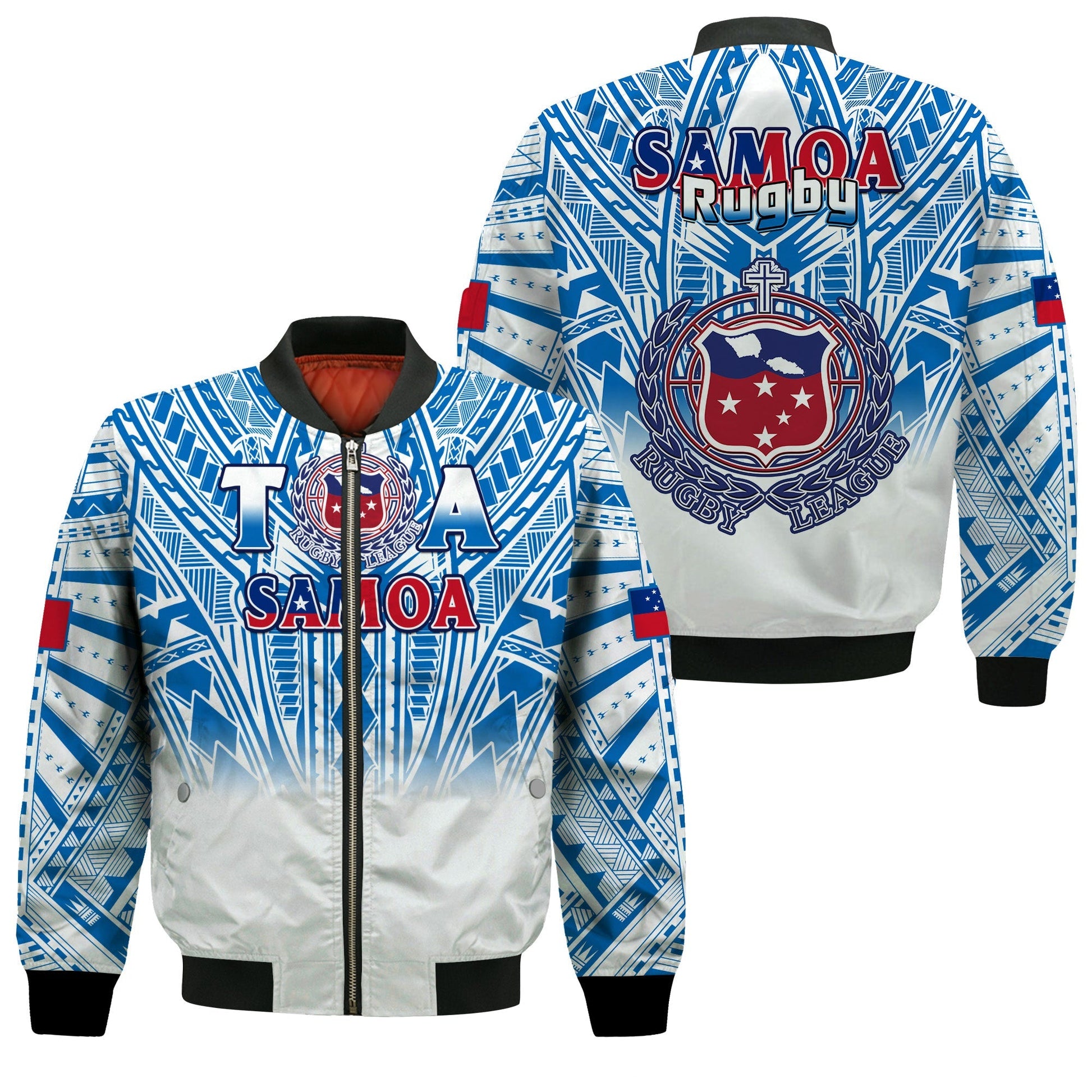 Samoa Rugby Bomber Jacket Toa Samoa Polynesian Pacific Navy Version
