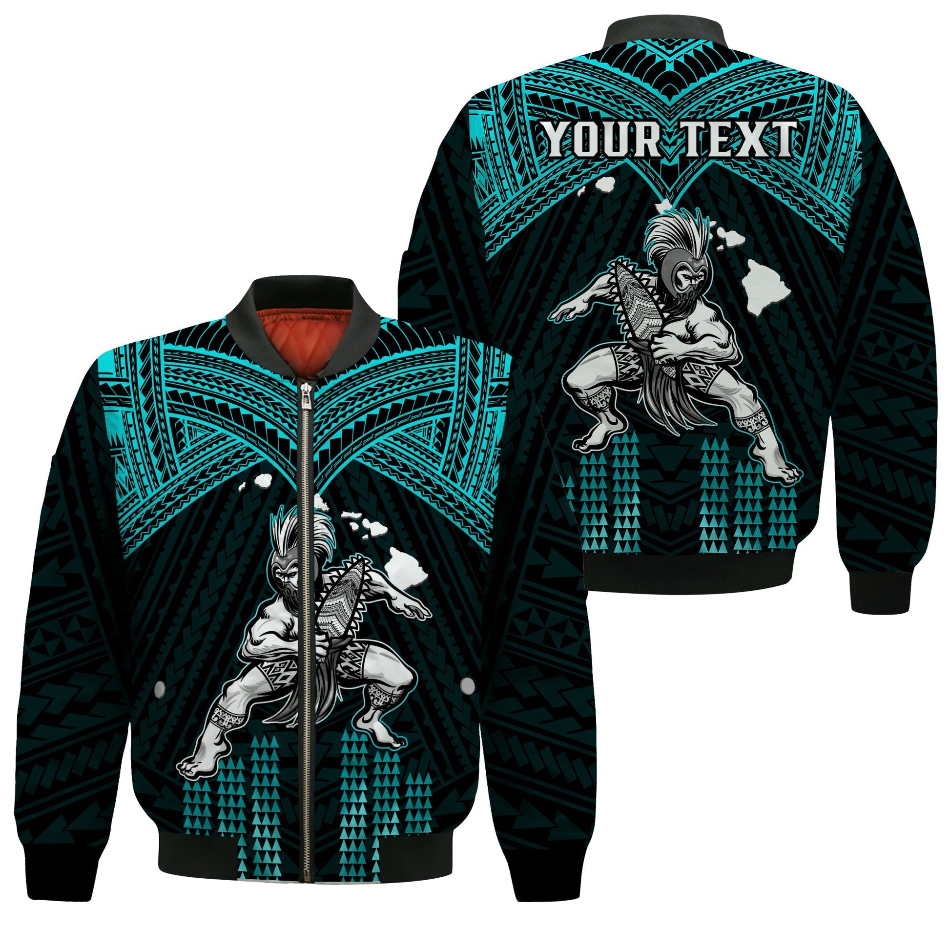(Custom Personalised) Hawaii Bomber Jacket Hawaiian Warrior With Weapon Polynesian Ver.02