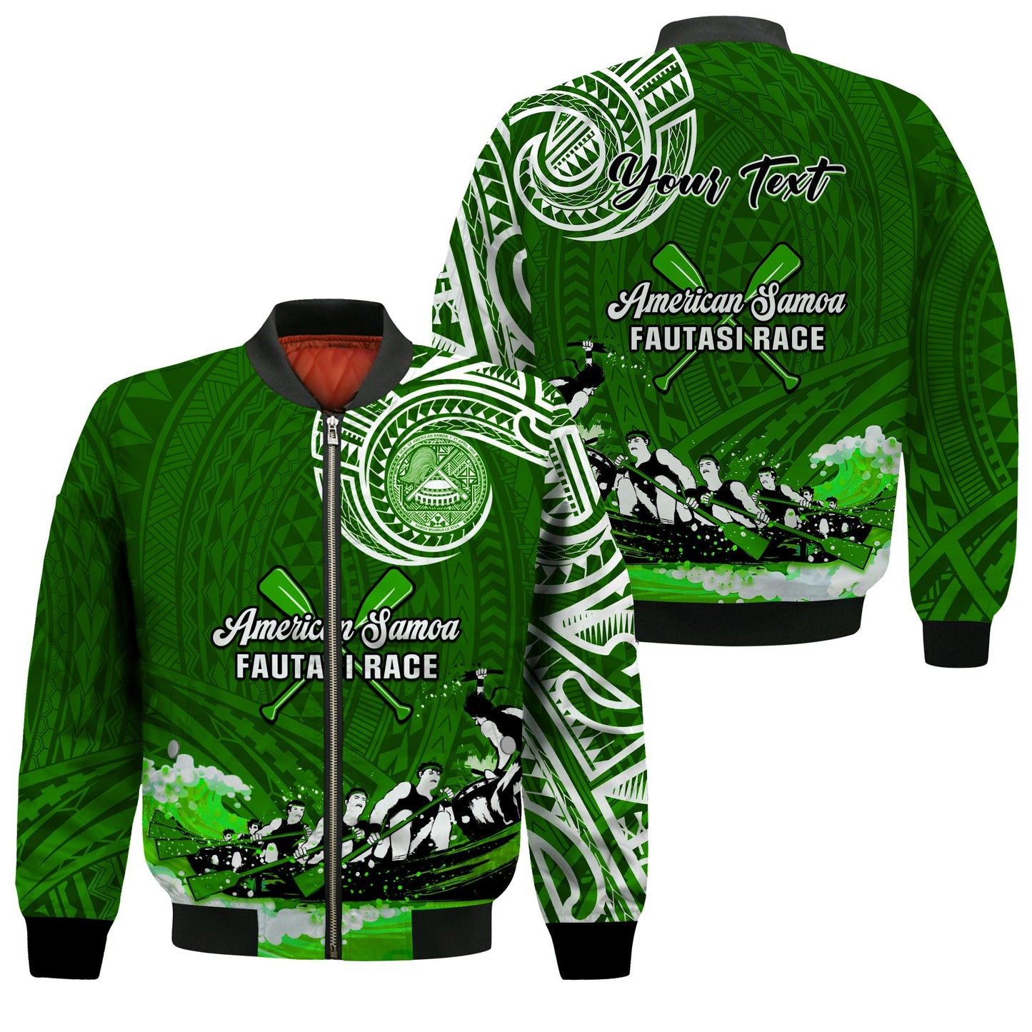 (Custom Personalised) American Samoa Bomber Jacket Fautasi Race Samoan Pattern Ver.02