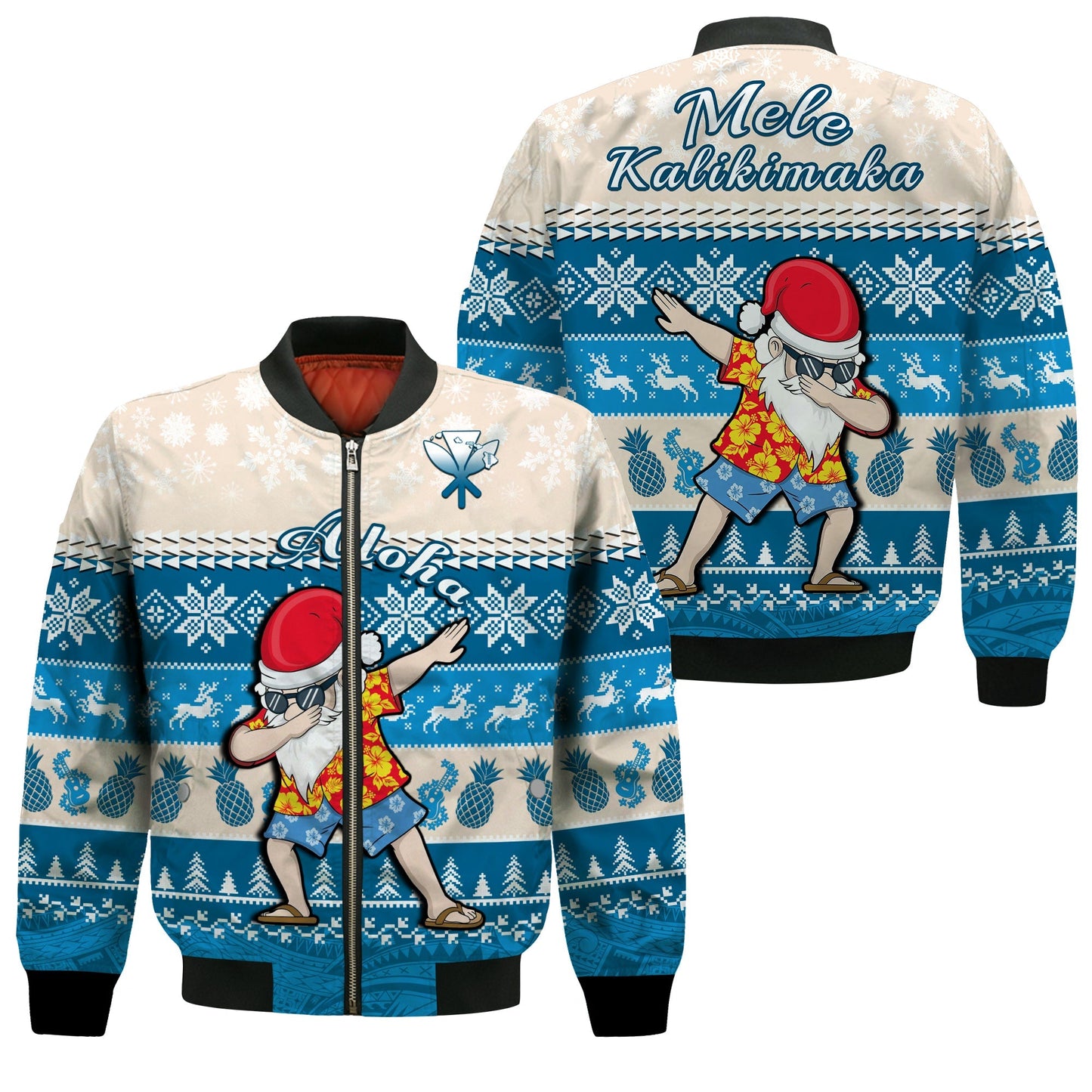 Hawaii Mele Kalikimaka Bomber Jacket Dabbing Santa Blue Merry Christmas