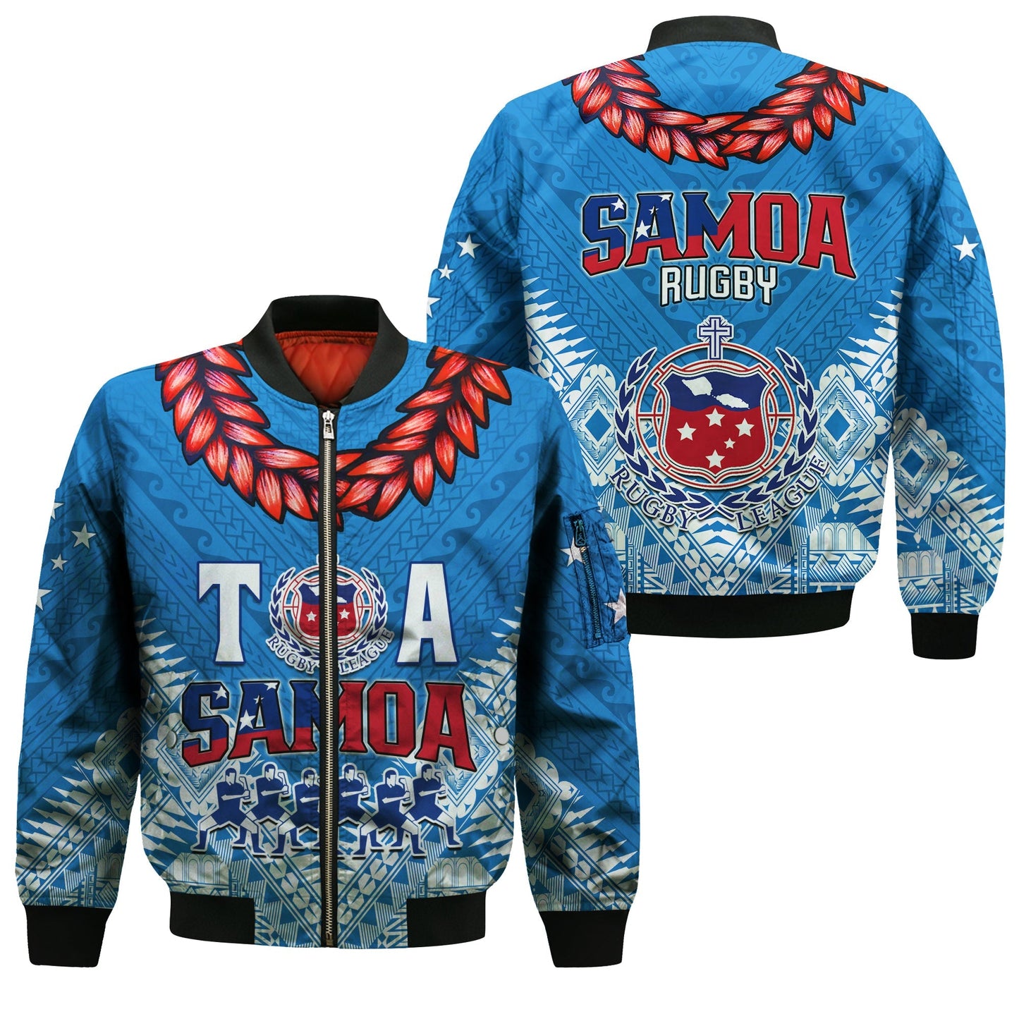 Toa Samoa Rugby Bomber Jacket Manu Siva Tau Style Ulafala