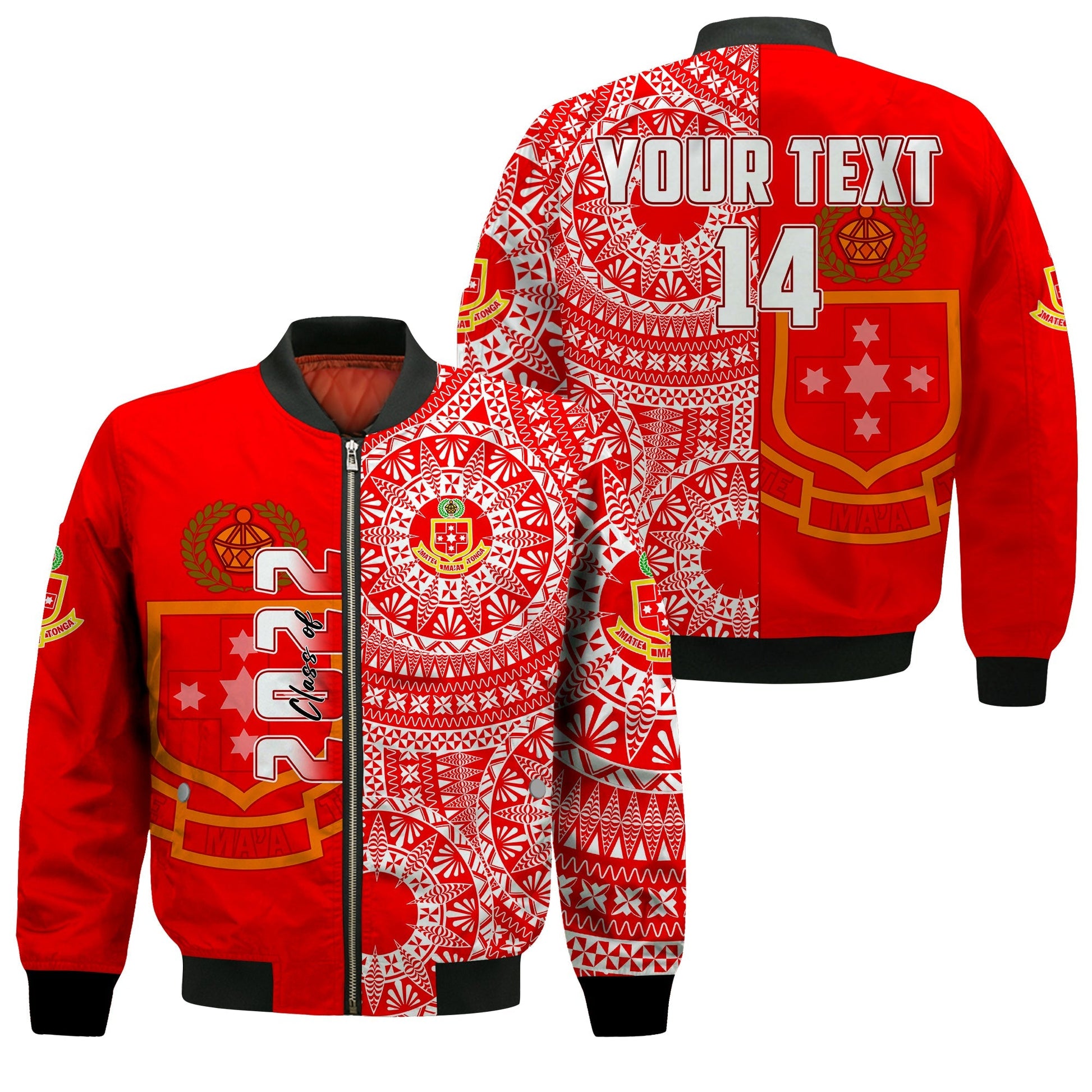 (Custom Text And Number) Kolisi Tonga High School Bomber Jacket Class Of Year Tongan Ngatu Pattern