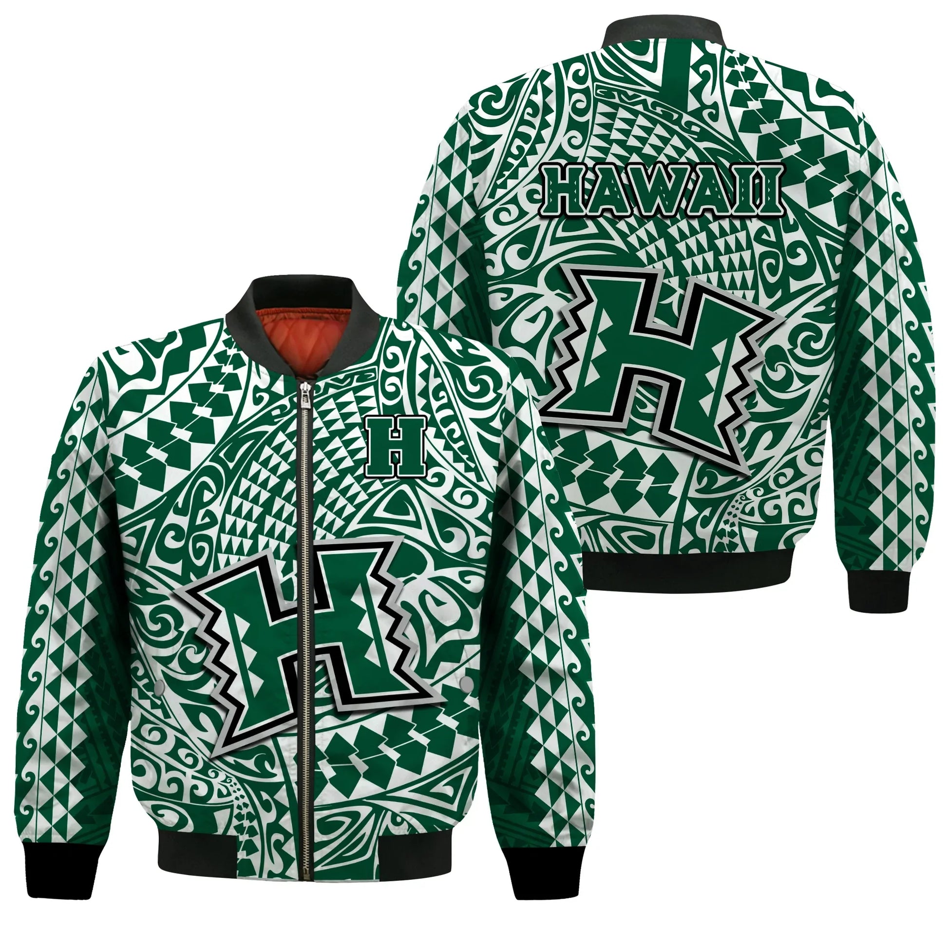 Hawaii Football Bomber Jacket Rainbow Warriors Tribal Kakau