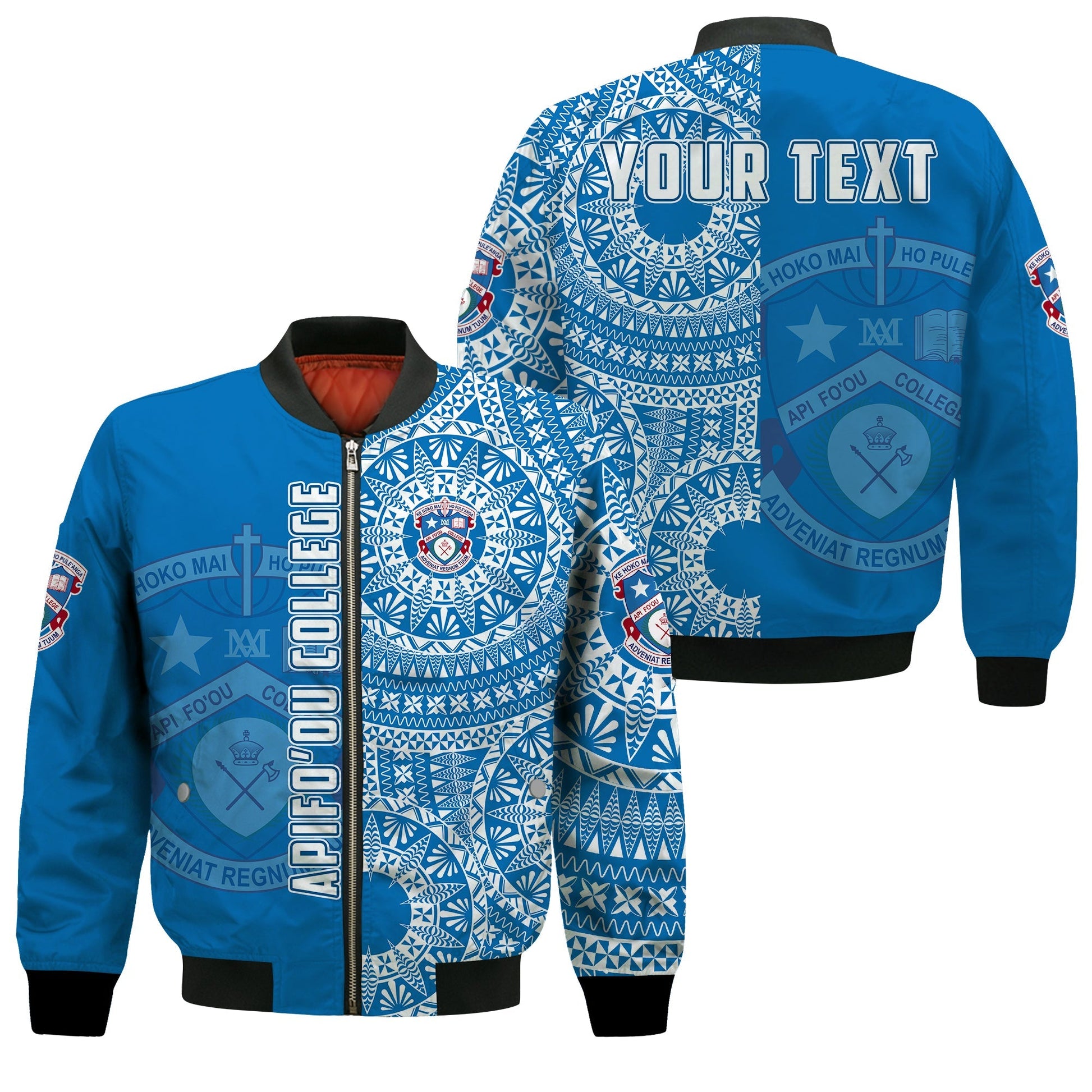 (Custom Personalised) Apifoou Tonga College Bomber Jacket Tongan Ngatu Pattern