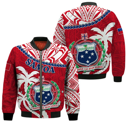 Samoa Bomber Jacket Samoan Coat Of Arms With Coconut Red Style