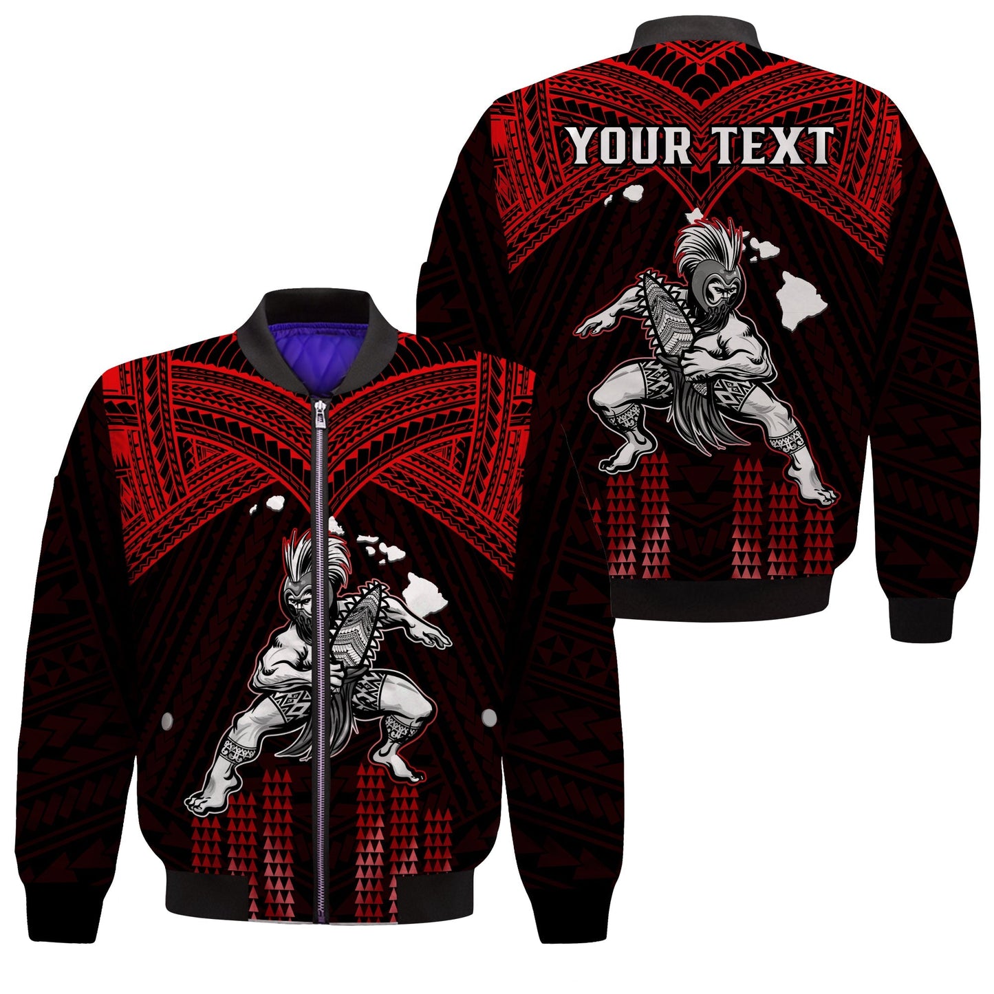(Custom Personalised) Hawaii Bomber Jacket Hawaiian Warrior With Weapon Polynesian Ver.05