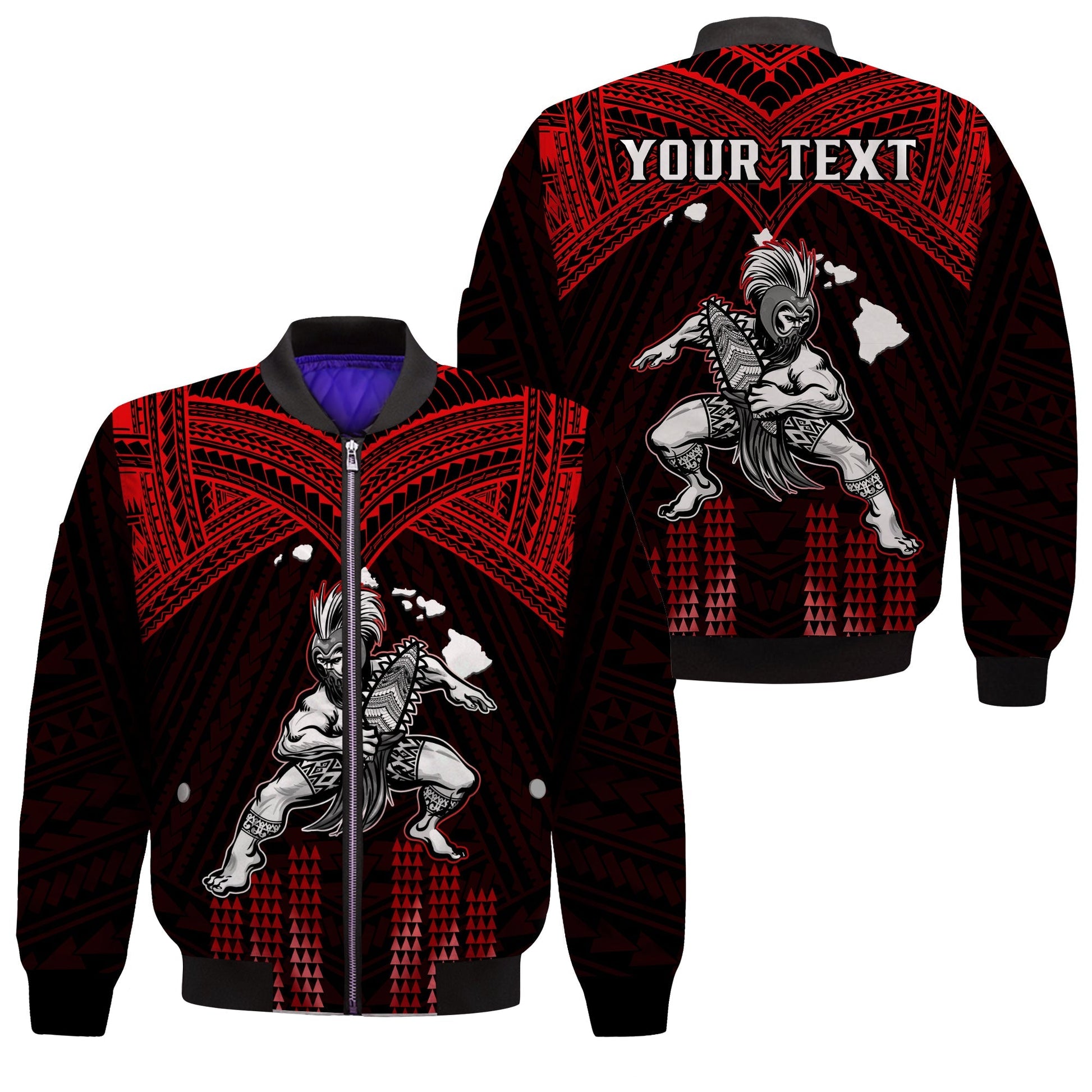 (Custom Personalised) Hawaii Bomber Jacket Hawaiian Warrior With Weapon Polynesian Ver.05