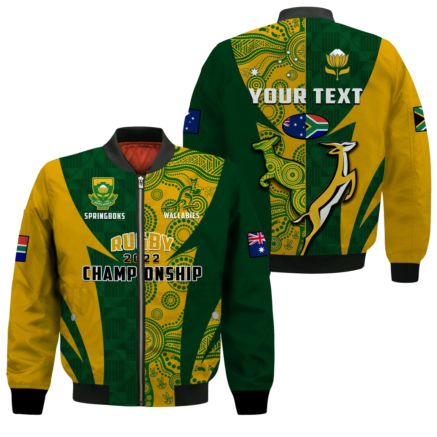 (Custom Personalised) Australia Rugby and South Africa Rugby Bomber Jacket Wallabies Mix Springboks Sporty