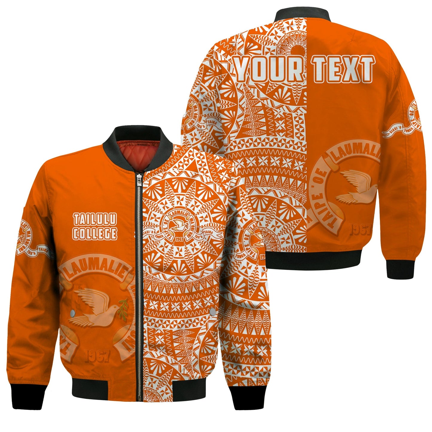 (Custom Personalised) Tailulu Tonga College Bomber Jacket Tongan Ngatu Pattern