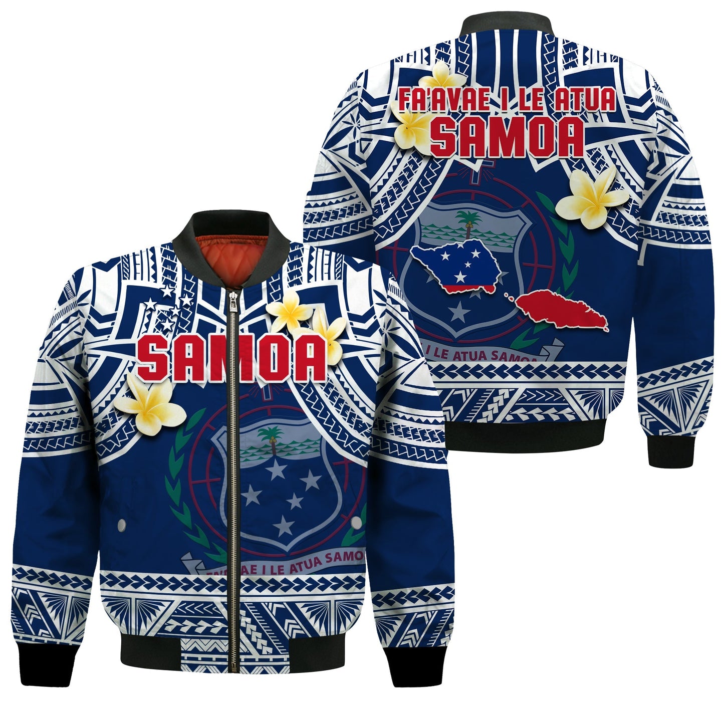 Samoa Bomber Jacket Samoan Plumeria Flowers Mix Polynesian Pattern