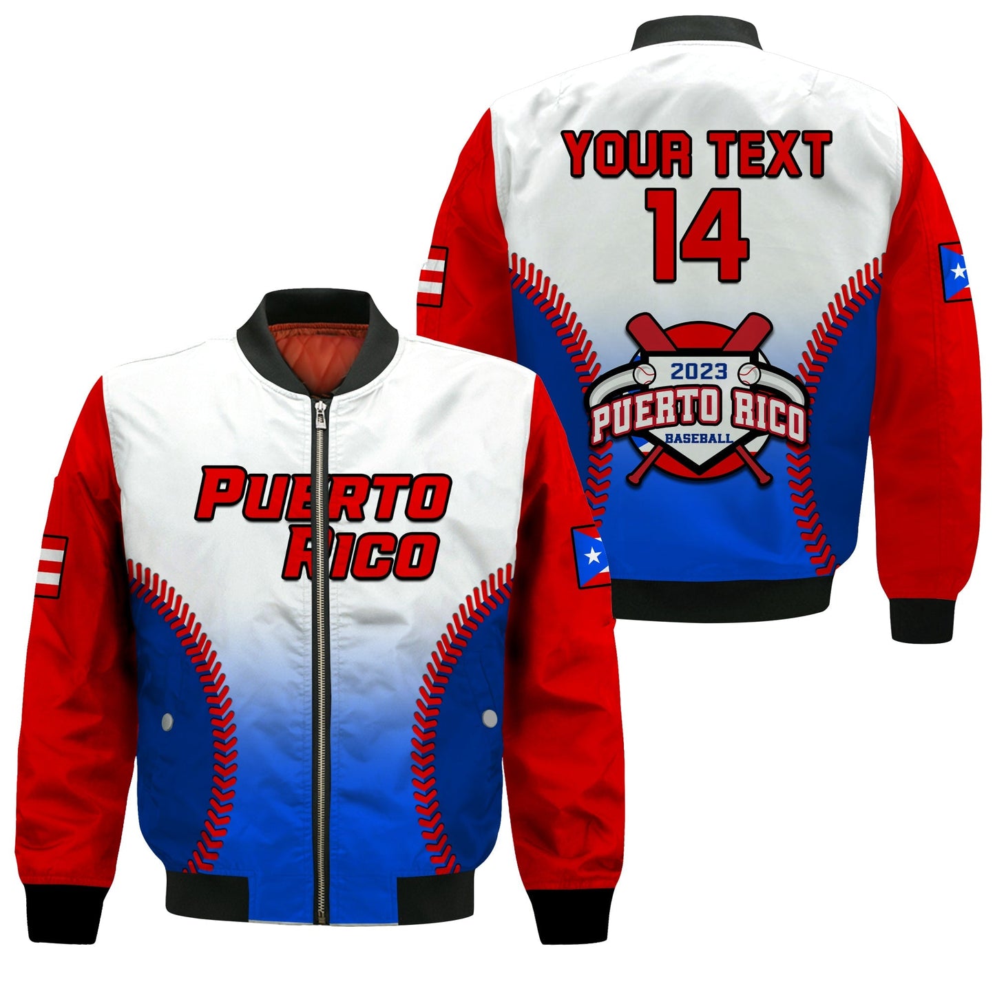 (Custom Text And Number) Puerto Rico 2023 Bomber Jacket Baseball Sporty Version