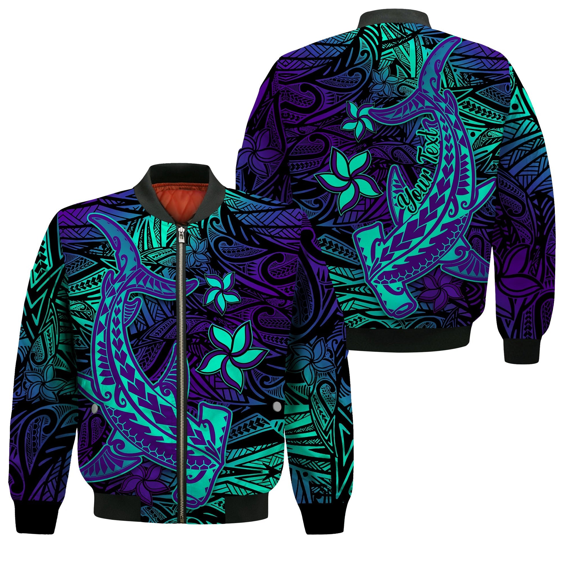 (Custom Personalised) Polynesian Bomber Jacket Purple Paradise Hawaiian Tribal Hammerhead Shark
