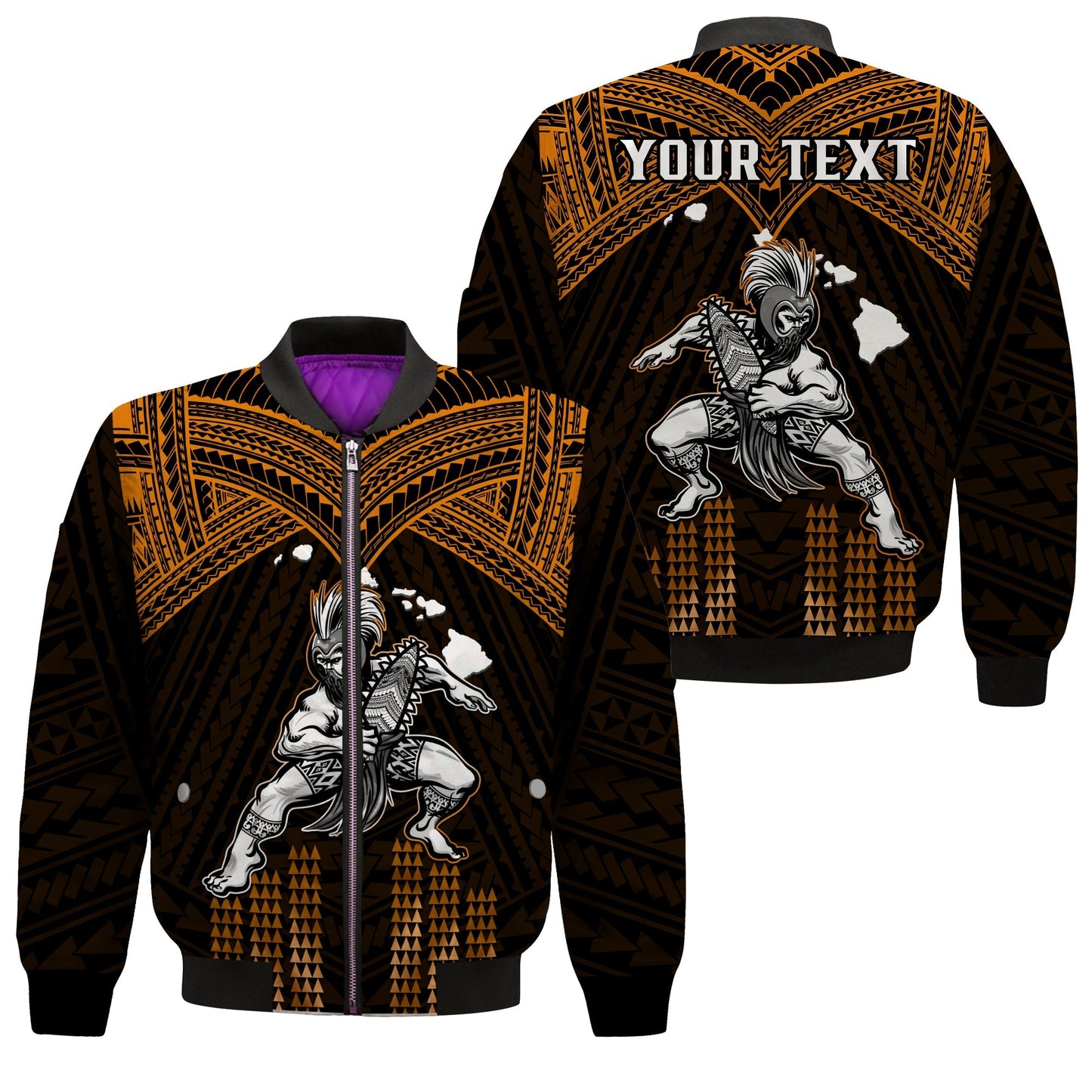 (Custom Personalised) Hawaii Bomber Jacket Hawaiian Warrior With Weapon Polynesian Ver.07