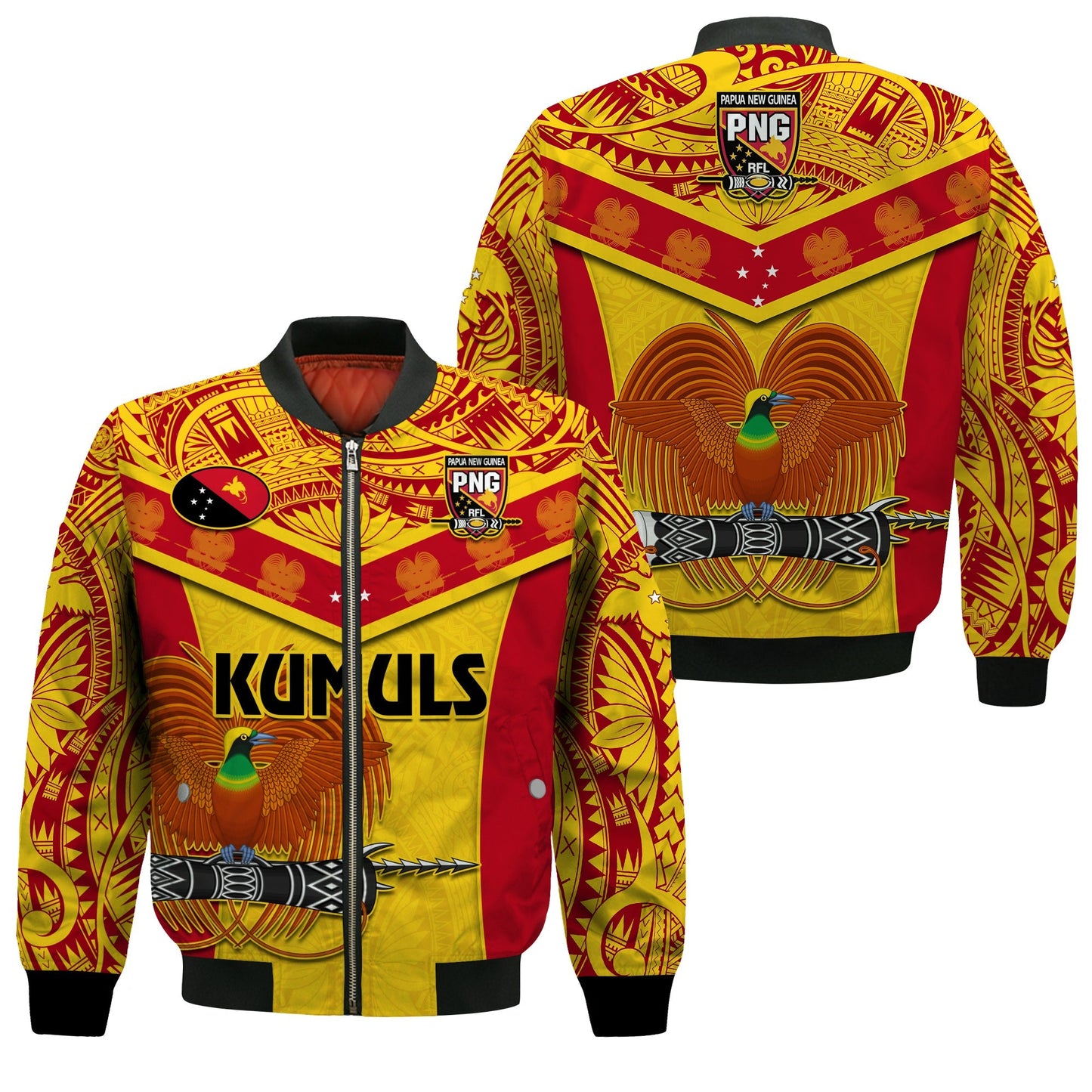 Papua New Guinea Rugby Bomber Jacket PNG Kumuls Bird Of Paradise Yellow