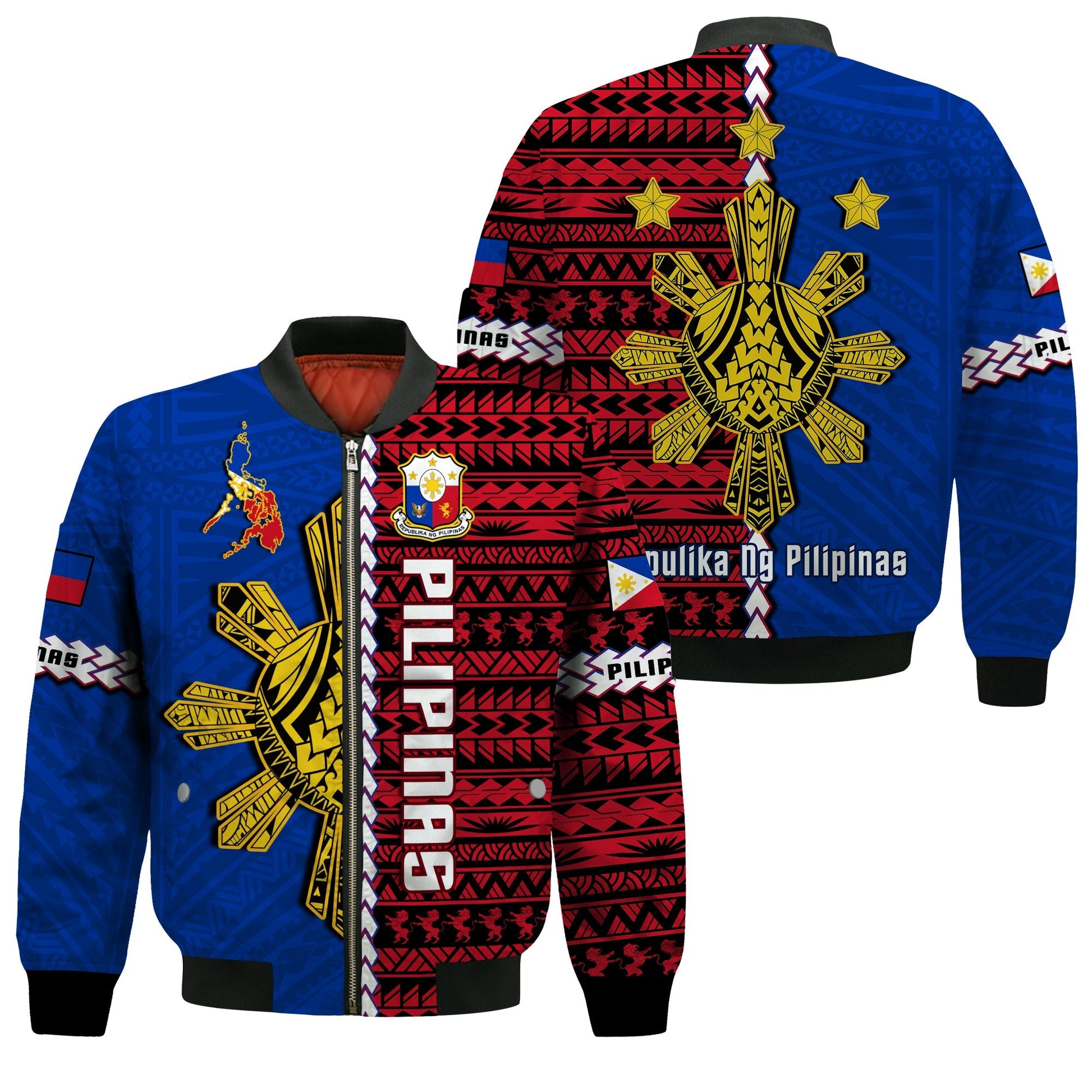 Philippines Bomber Jacket Pilipinas Sun Mix Polynesian Pattern