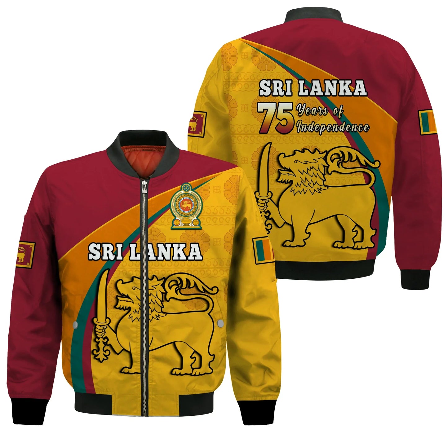 Sri Lanka Bomber Jacket Sri Lankan Pattern Happy 75 Years Of Independence