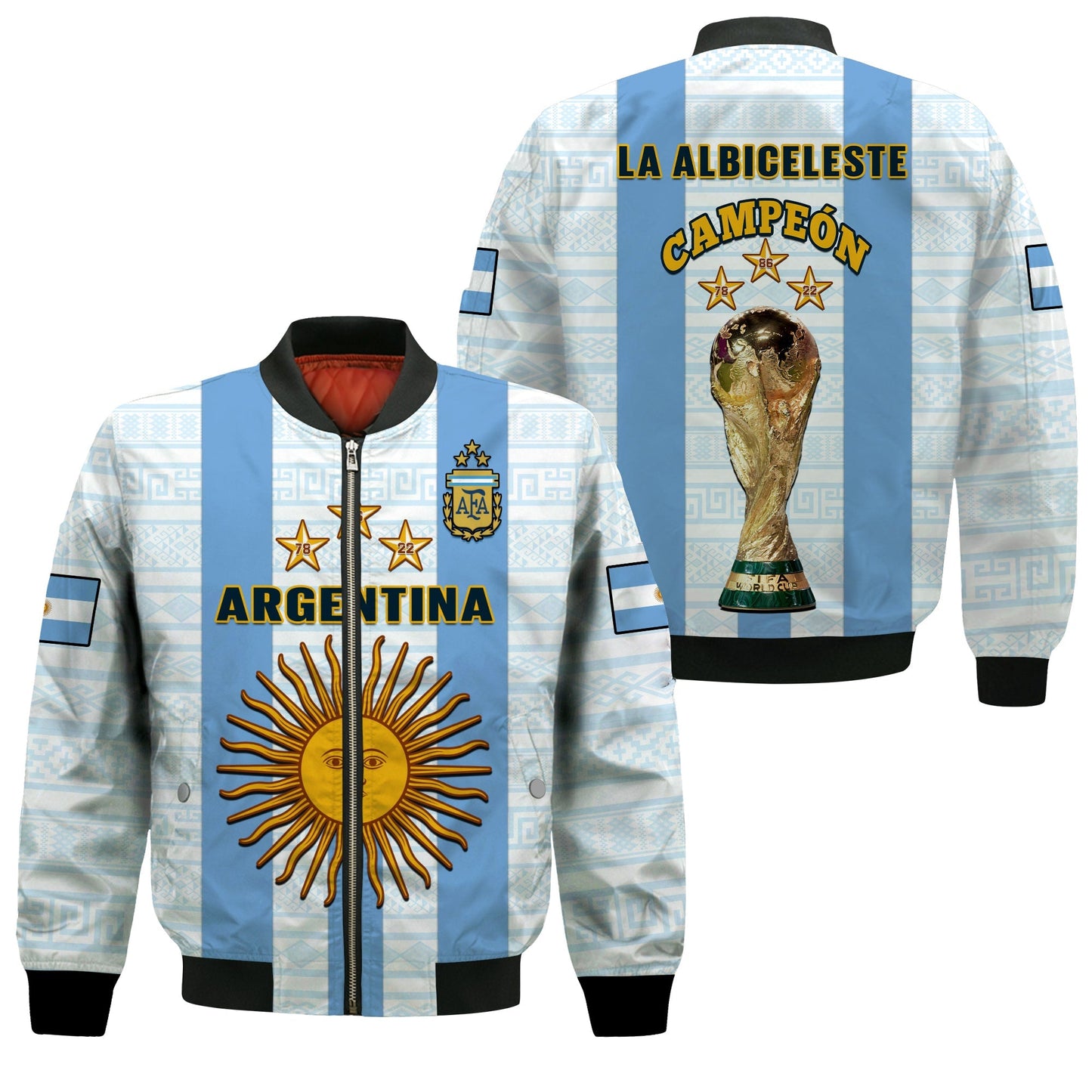 Argentina Football Bomber Jacket World Cup La Albiceleste 3rd Champions Proud