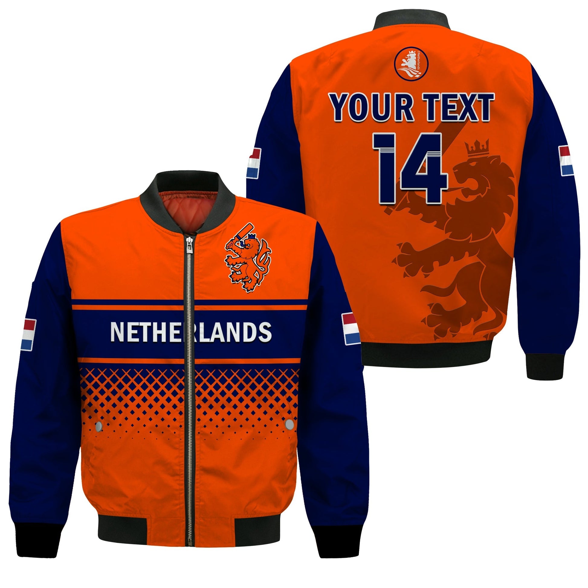 (Custom Text And Number) Netherlands Cricket Bomber Jacket ODI Simple Orange Style