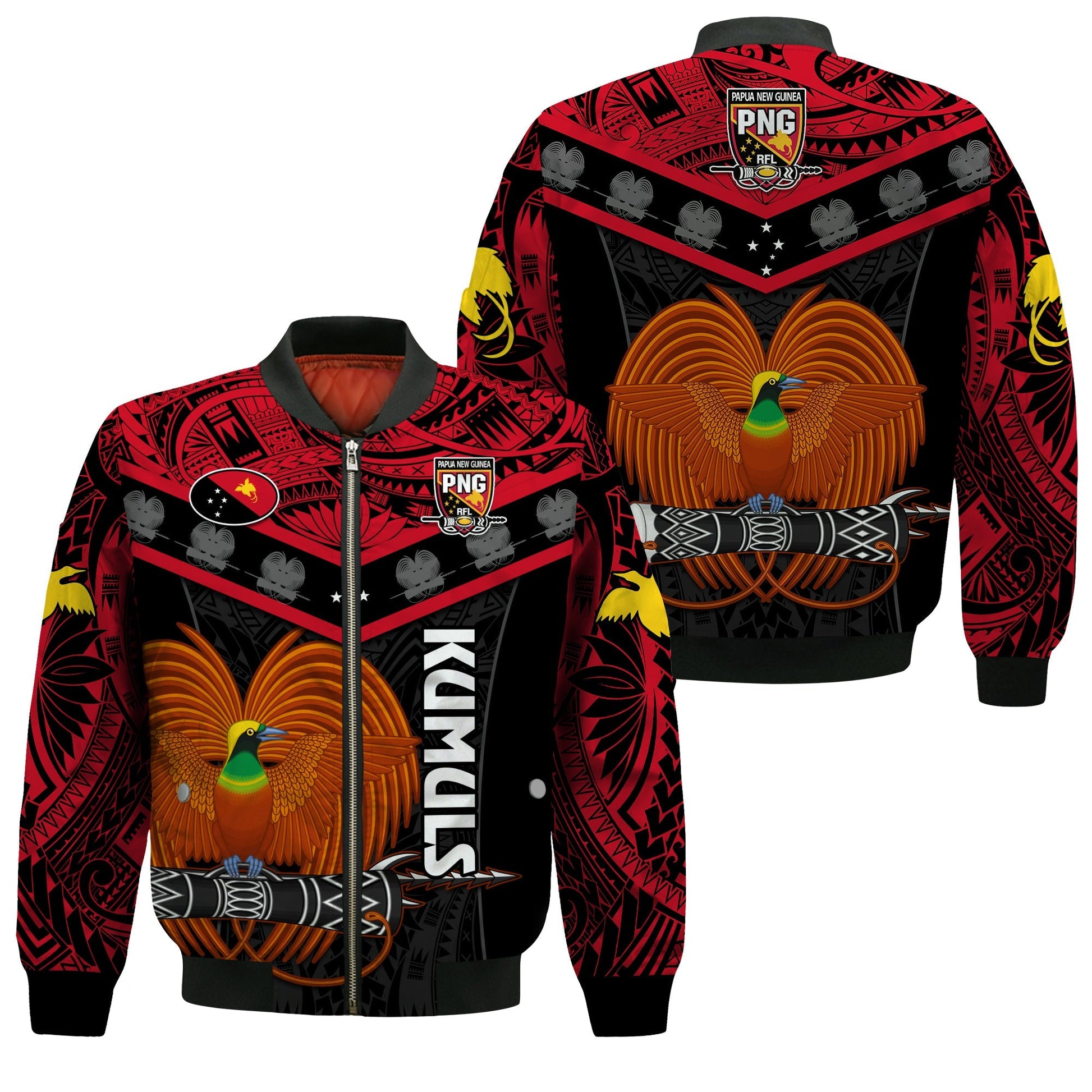 Papua New Guinea Rugby Bomber Jacket PNG Kumuls Bird Of Paradise Black