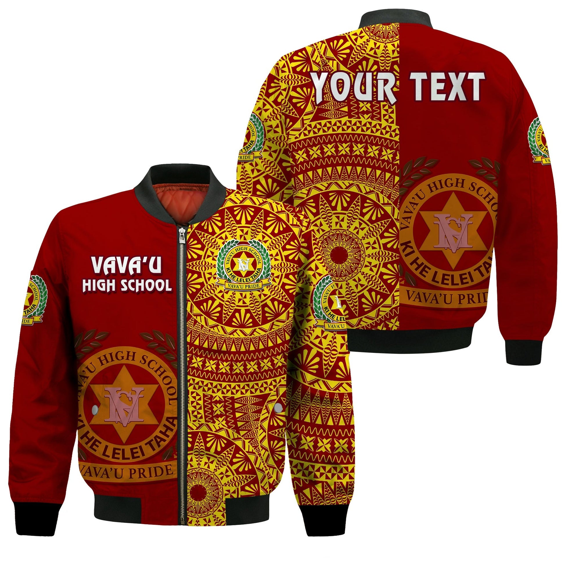 (Custom Personalised) Tonga Vavau High School Bomber Jacket Tongan Ngatu Pattern