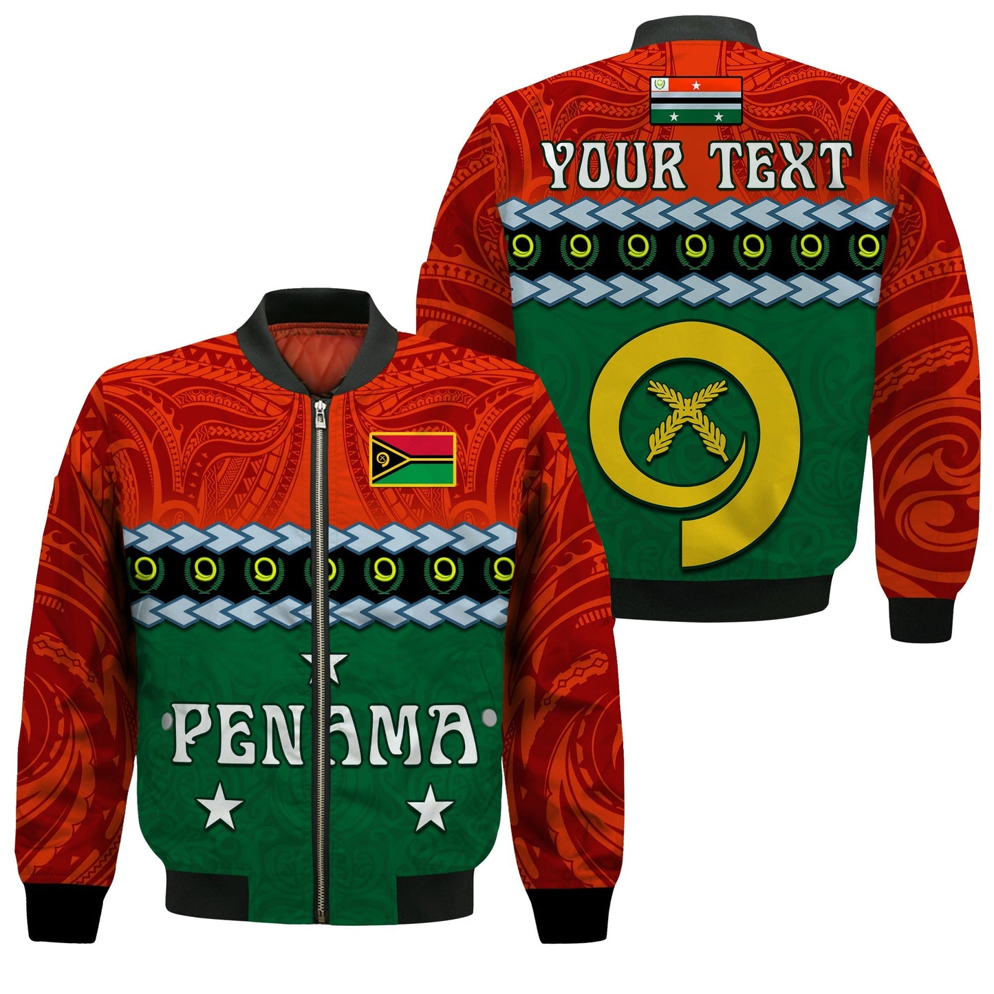 (Custom Personalised) Penama Province Bomber Jacket Vanuatu Pig Tusk Polynesian Flag Style