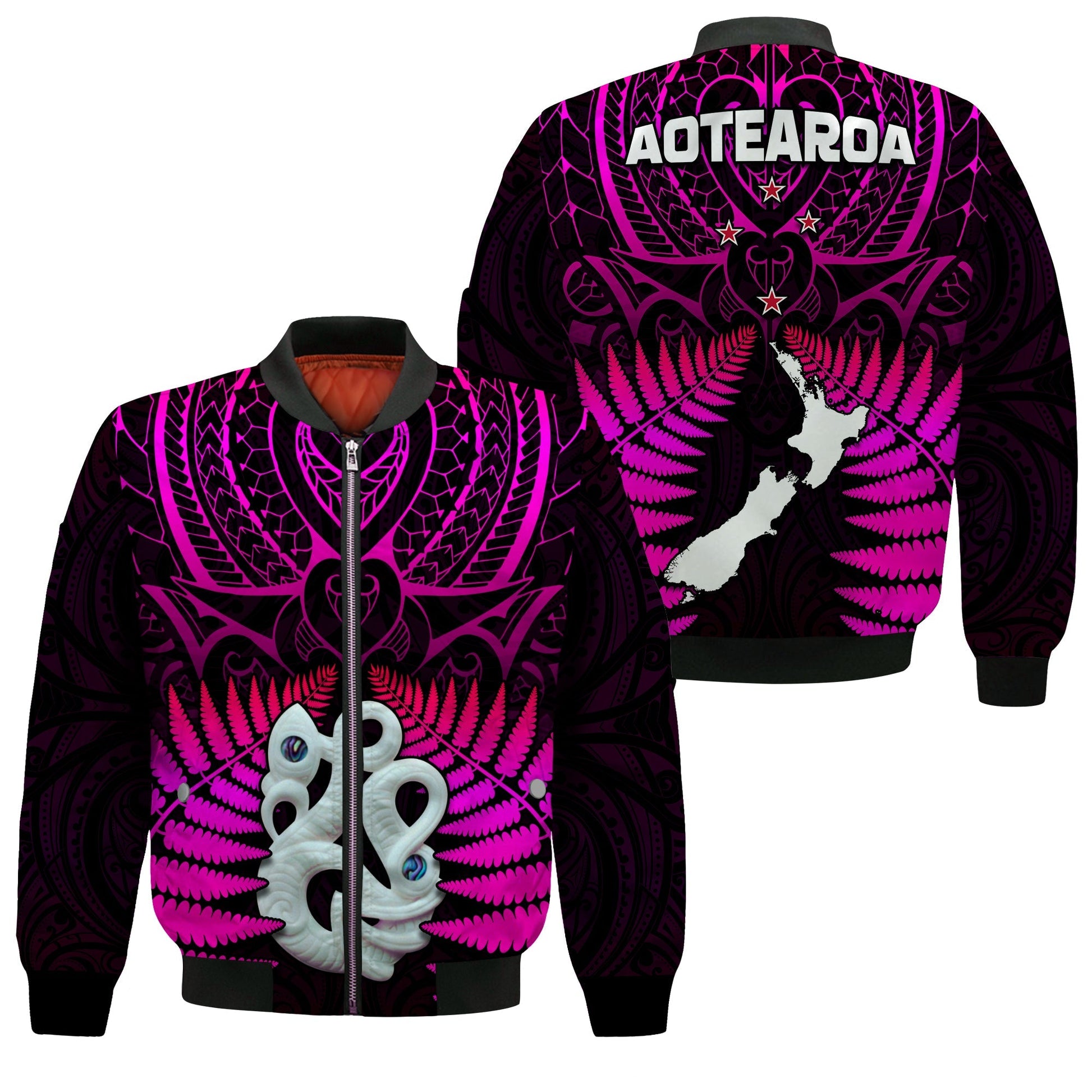 Aotearoa Fern Bomber Jacket New Zealand Hei Tiki Purple Style
