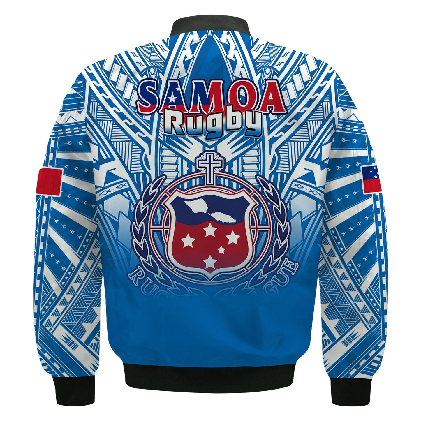 Samoa Rugby Bomber Jacket Toa Samoa Polynesian Pacific Blue Version