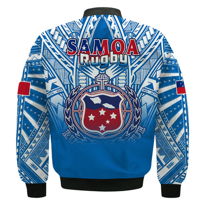 Samoa Rugby Bomber Jacket Toa Samoa Polynesian Pacific Blue Version