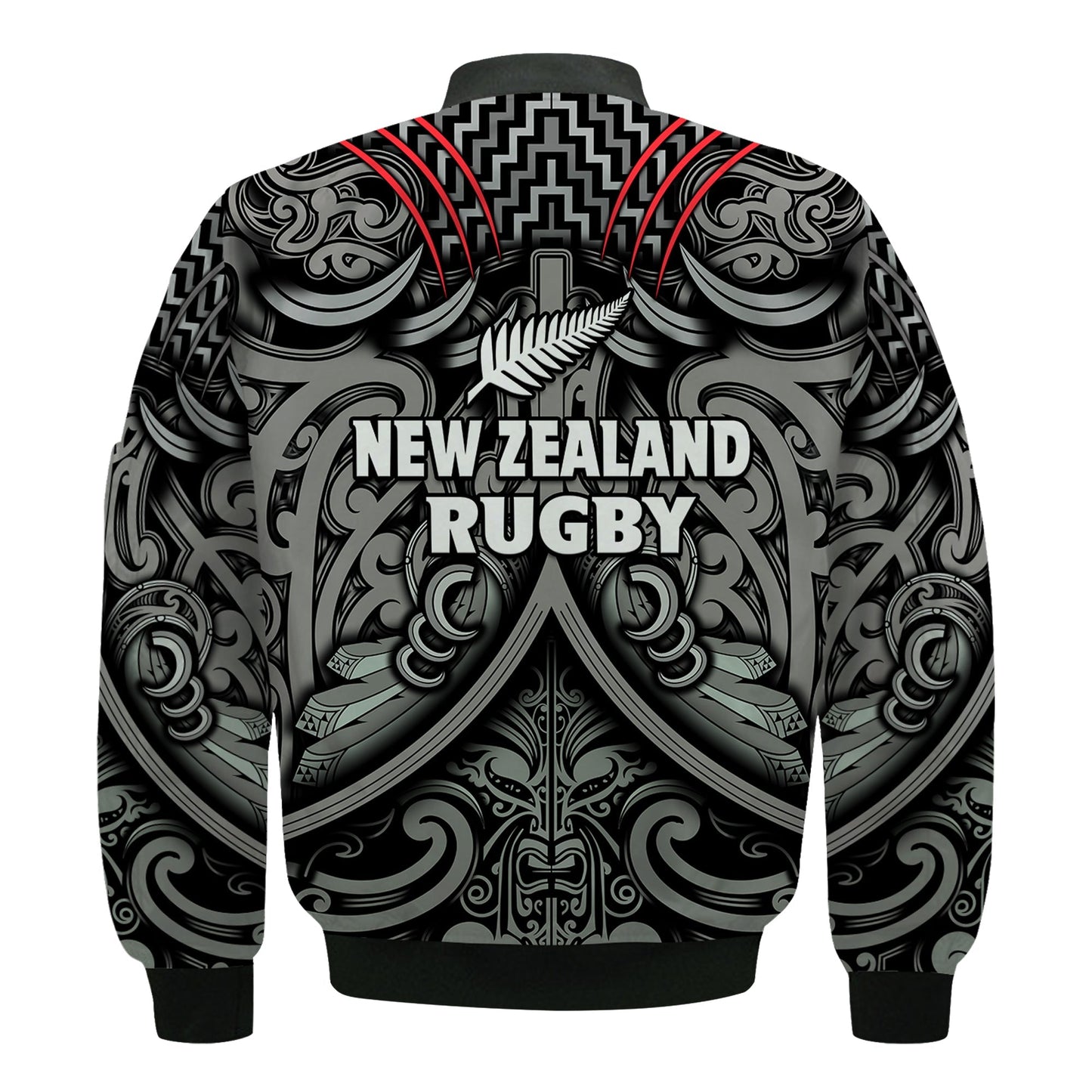 New Zealand Silver Fern Rugby Bomber Jacket All Black NZ Maori Pattern