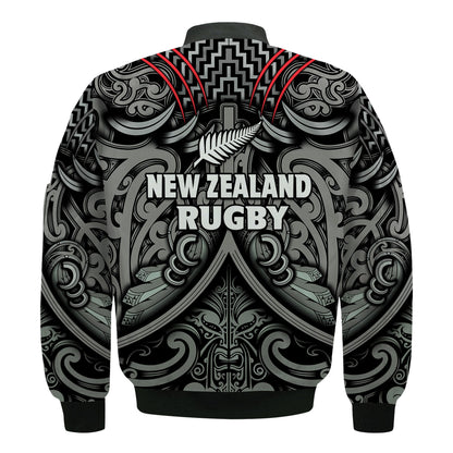 New Zealand Silver Fern Rugby Bomber Jacket All Black NZ Maori Pattern