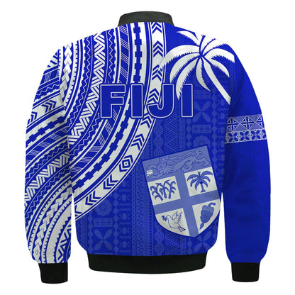 Fiji Rugby Sevens Bomber Jacket Fijian 7s Tapa Polynesian Blue Ver.02