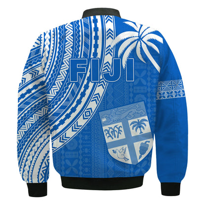 Fiji Rugby Sevens Bomber Jacket Fijian 7s Tapa Polynesian Blue Ver.01