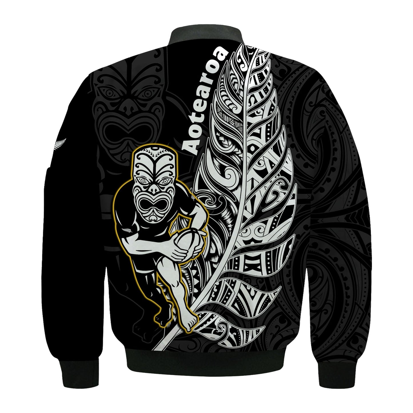 New Zealand Silver Fern Rugby Bomber Jacket All Black Maori Version Black