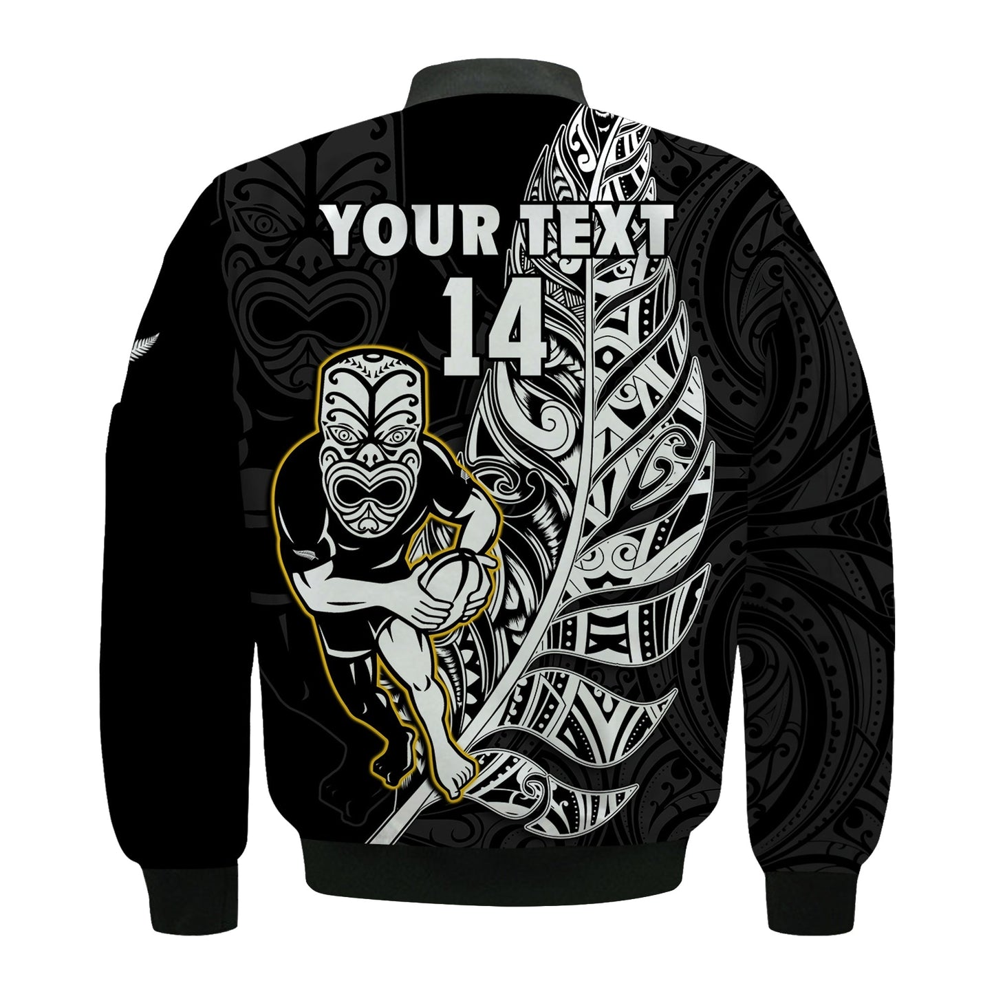 (Custom Text And Number) New Zealand Silver Fern Rugby Bomber Jacket All Black Maori Version Black